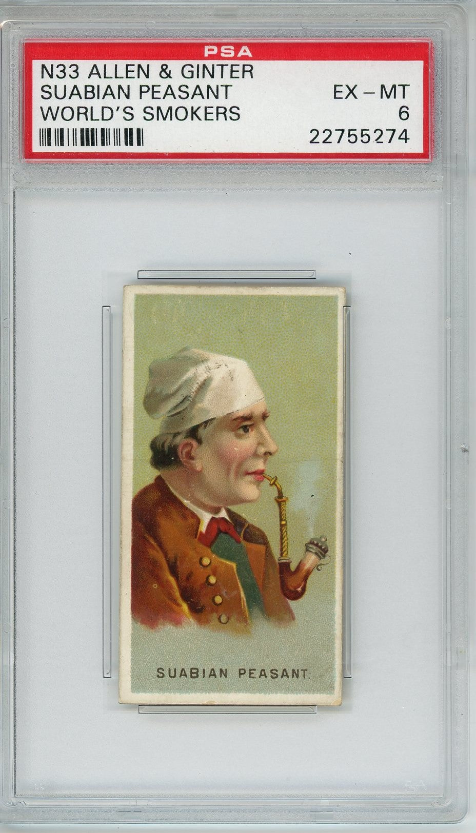 Graded 1888 Allen & Ginter World's Smokers N33 Suabian Peasant Baseball Tobacco Card PSA 6