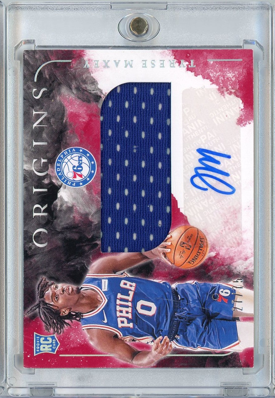 2020 Panini Origins Tyrese Maxey #RJA-MAX /75 Rookie Patch Auto Rookie RC Basketball Card