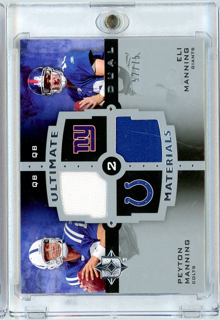 2007 Upper Deck Ultimate Collection Peyton Manning/Eli Manning #UDM13 Dual Game Used Relic /75 Football Card