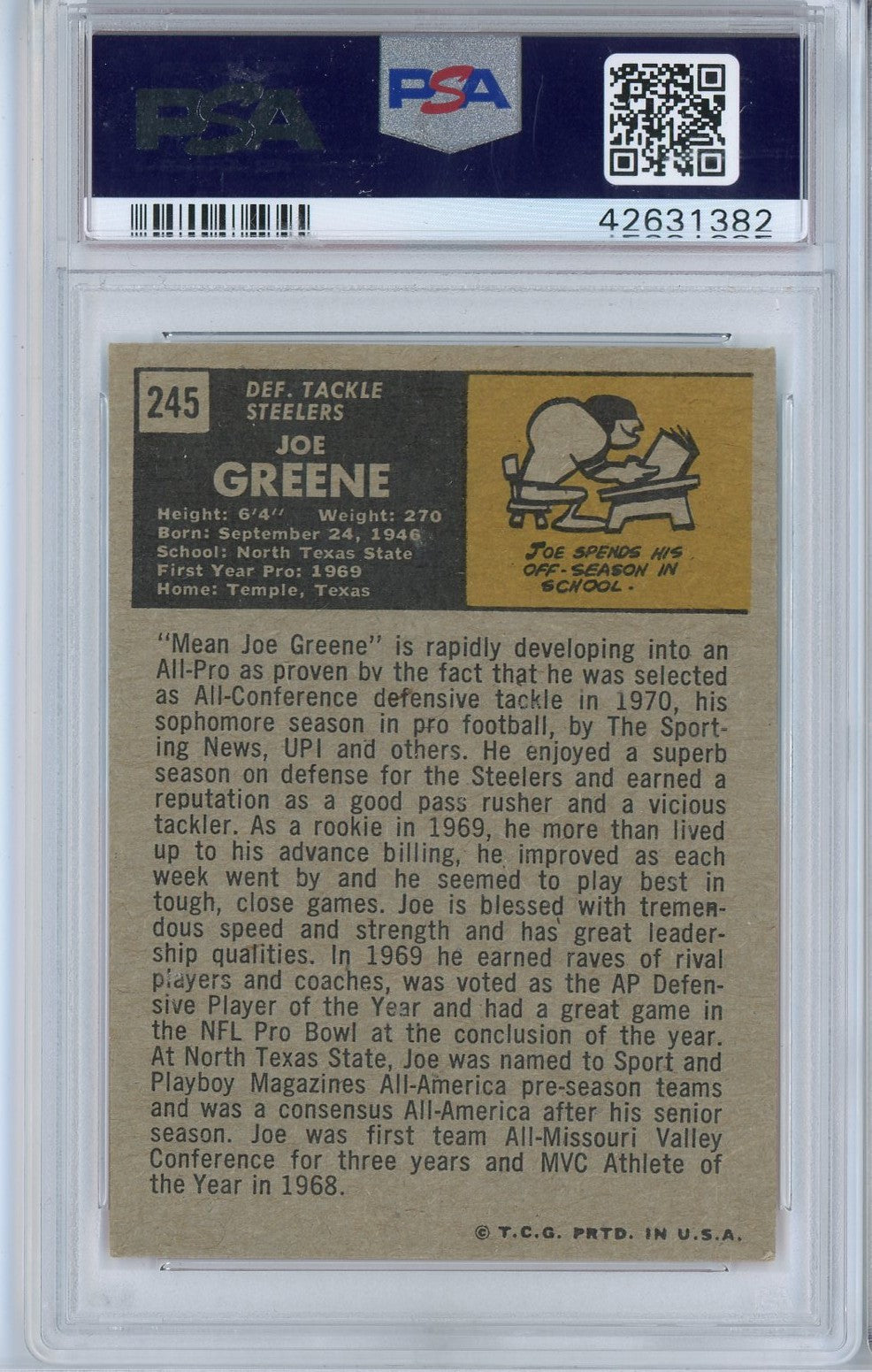 Graded 1971 Topps Joe Greene #STEELERS Rookie RC Football Card PSA 6 EX-MT