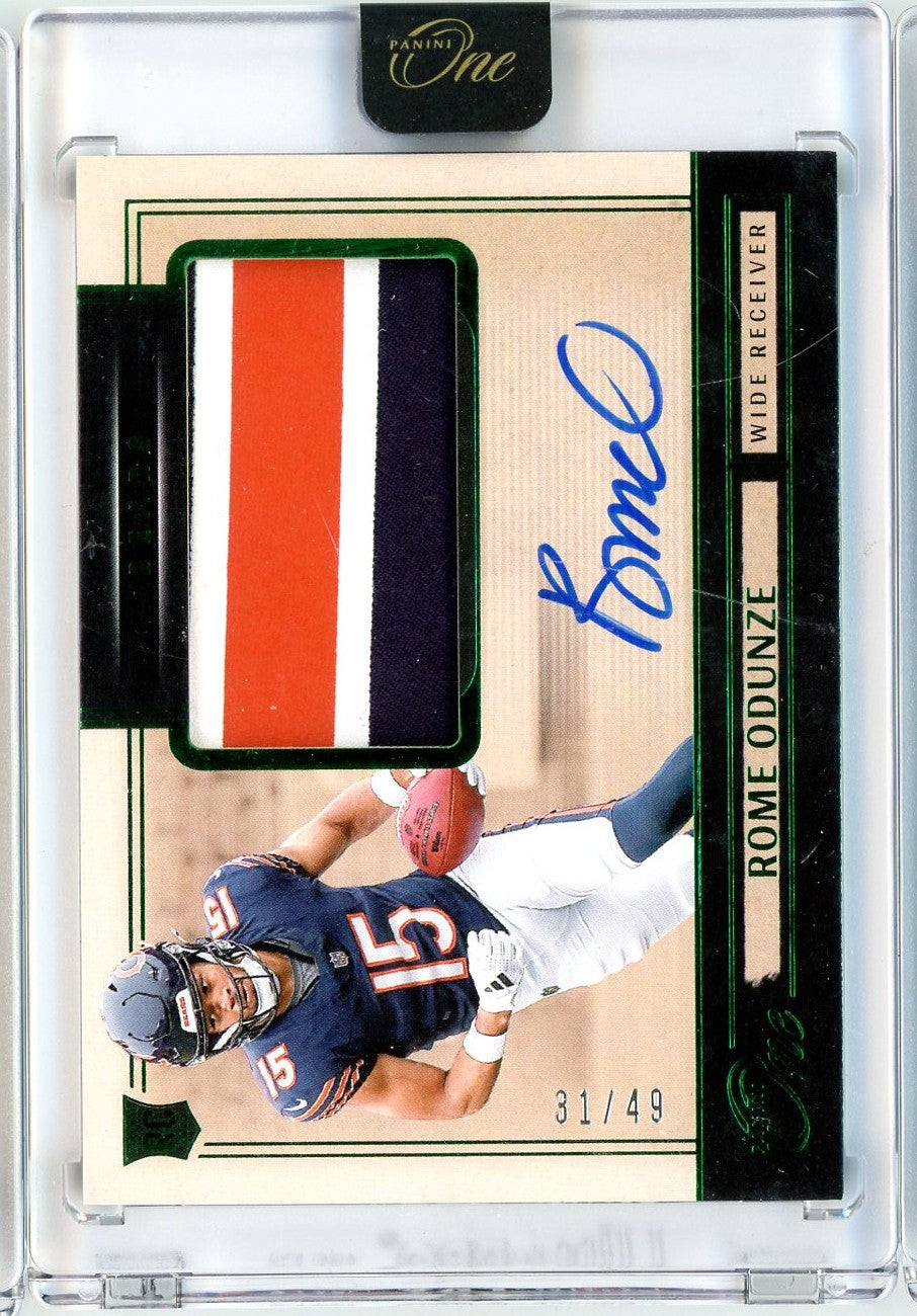 2024 Panini One Rome Odunze #4 /49 Green Rookie Patch Auto Rookie RC Football Card