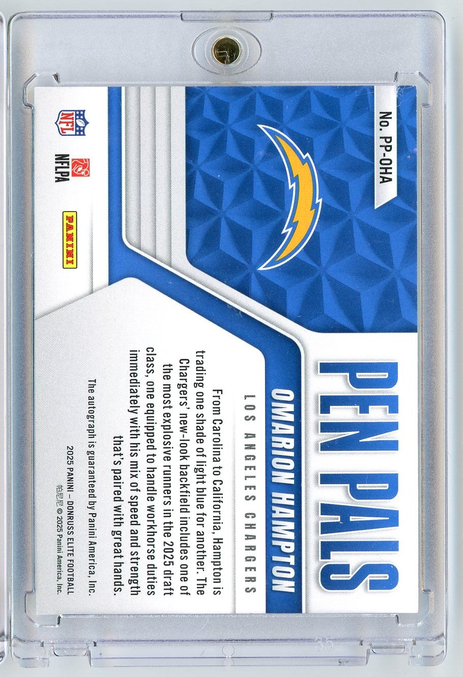 2025 Donruss Elite Pen Pals Omarion Hampton #PPOHA Auto Rookie RC Football Card