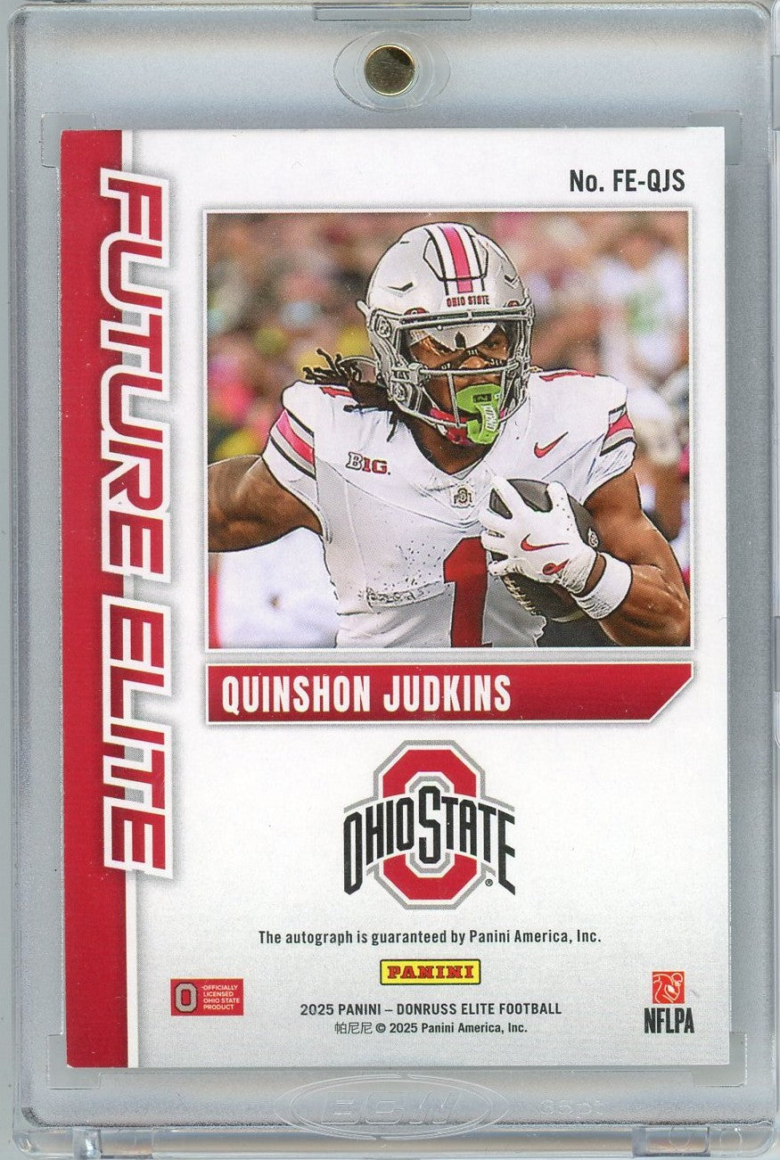 2025 Panini Donruss Elite Quinshon Judkins #FE-QJS Future Elite NIL Rookie Auto /149 Rookie RC Football Card