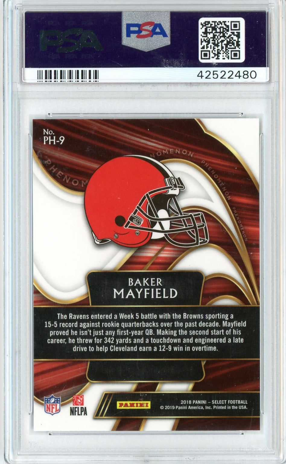 Graded 2018 Panini Select Baker Mayfield #PH9 Phenomenom Rookie RC Football Card PSA 10 Gem Mint