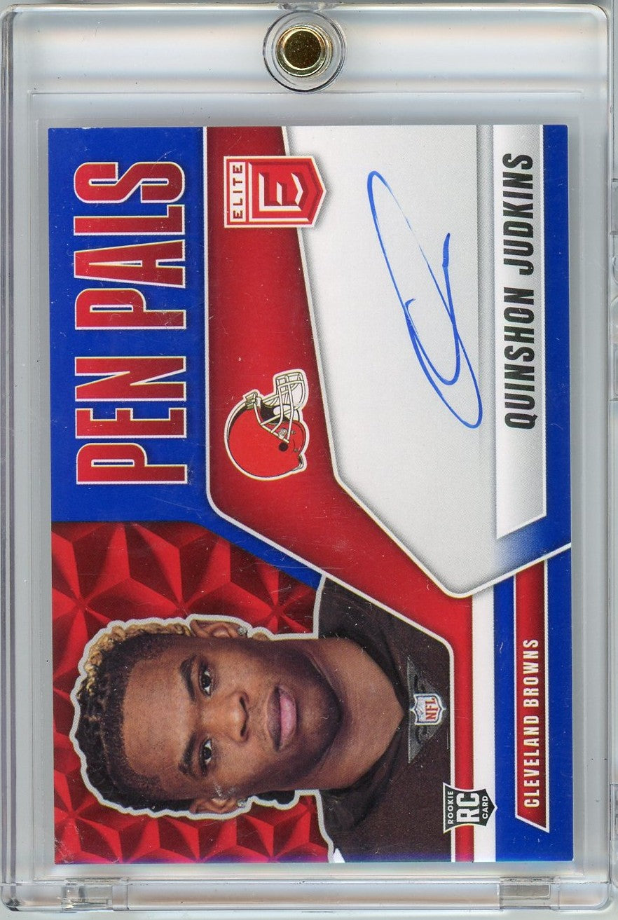 2025 Panini Donruss Elite Pen Pals Blue Quinshon Judkins #PPQJU Auto Cleveland Browns Rookie RC Football Card