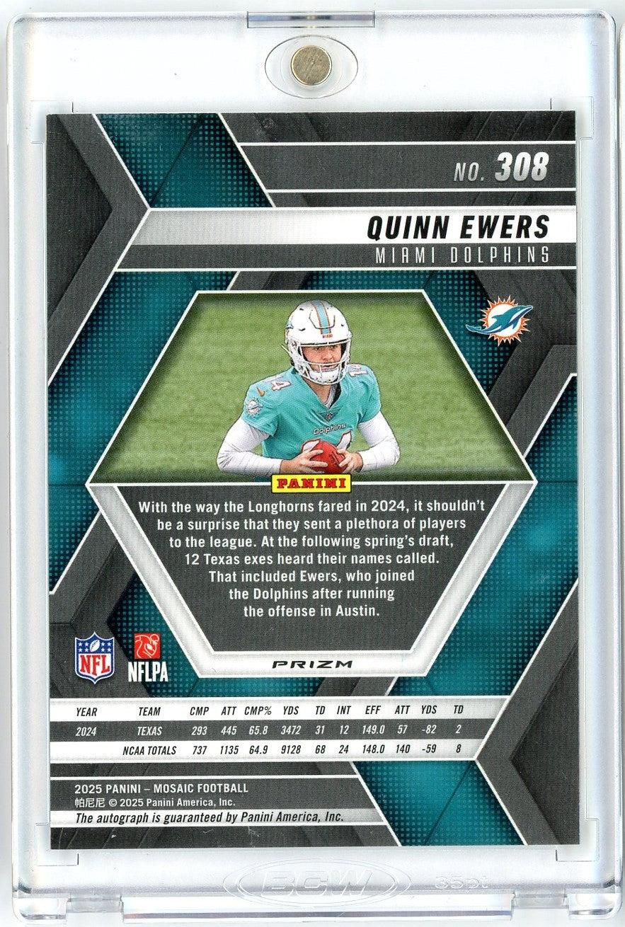 2025 Panini Mosaic Quinn Ewers #308 Sliver Mosaic Auto Rookie RC Football Card