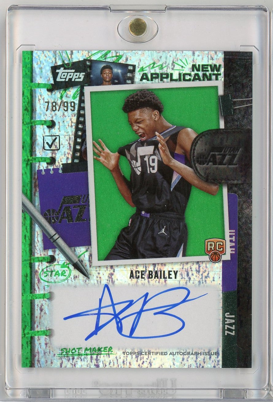 2025 Topps Ace Bailey #NAAB New Applicant Green Auto /99 Utah Jazz Rookie RC Basketball Card