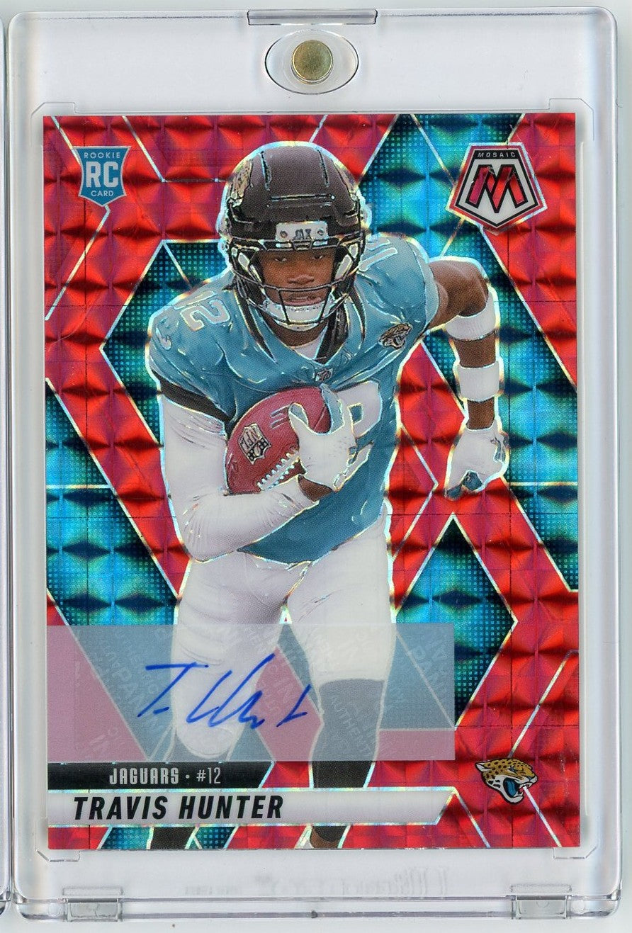 2025 Panini Mosaic Travis Hunter #301 /199 Red Mosaic Auto Rookie RC Football Card
