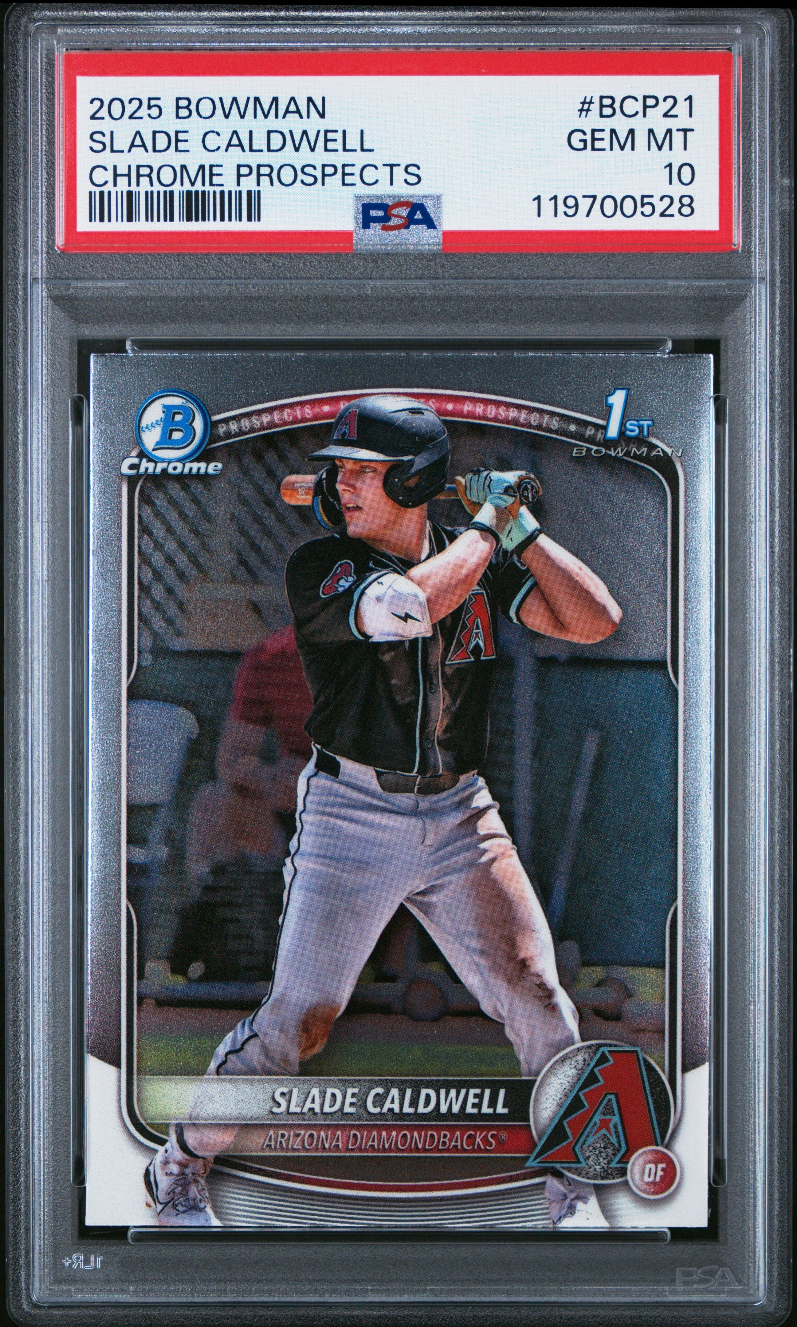 Graded 2025 Topps Bowman Slade Caldwell #BCP21 Chrome Prospects Rookie RC Baseball Card PSA 10 Gem Mint