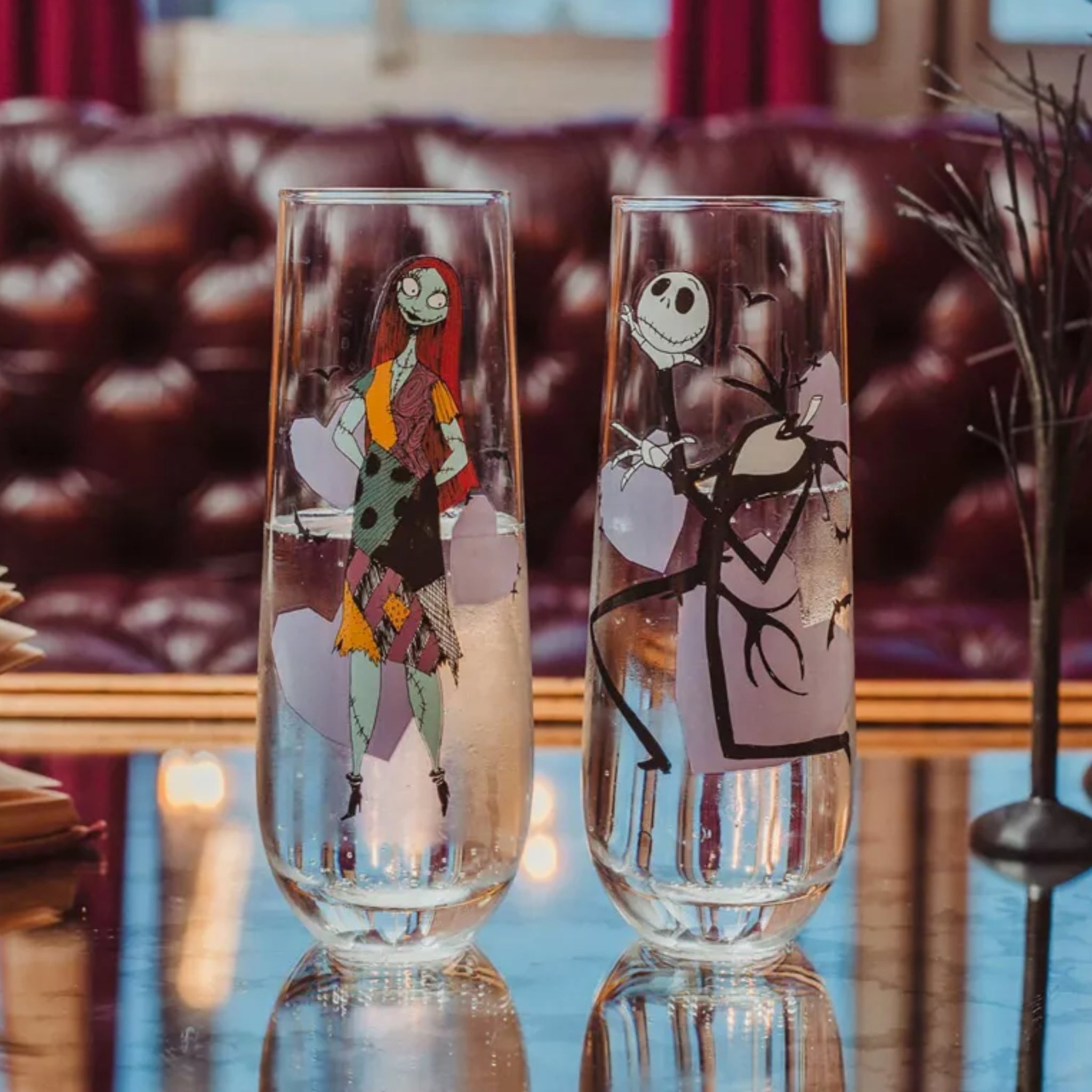 Jack and Sally Nightmare Before Christmas Stemless Wine Glass Set