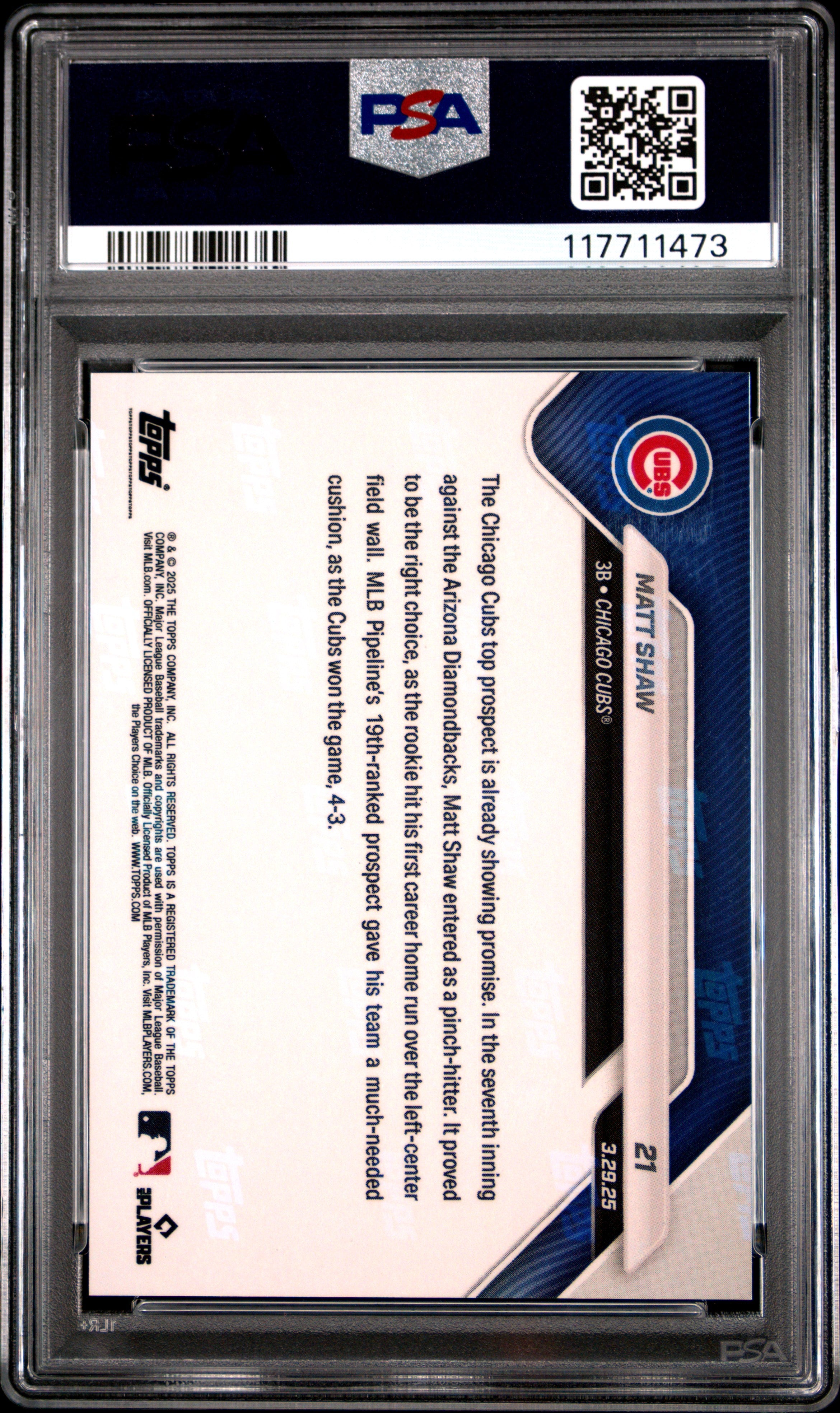 Graded 2025 Topps Now Matt Shaw #21 Orange Foil /25 Rookie RC Baseball Card PSA 10 Gem Mint