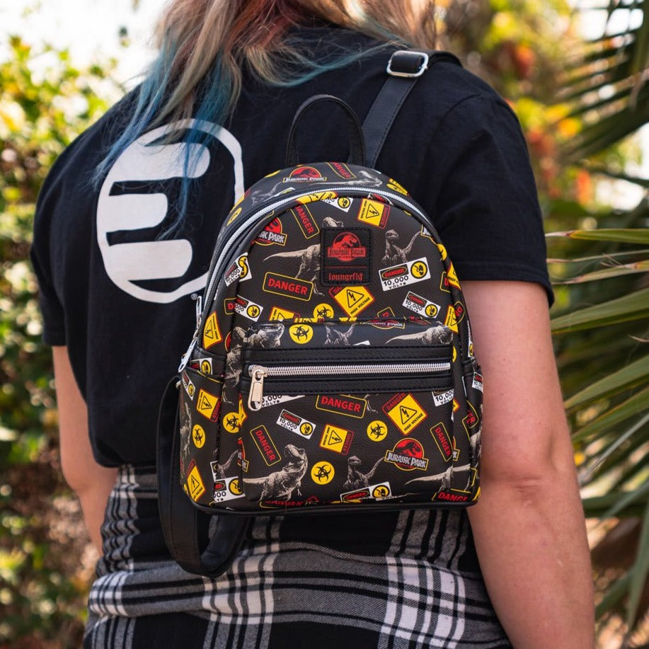 *CLEARANCE* Jurassic Park Warning Signs Mini Backpack by LoungeFly
