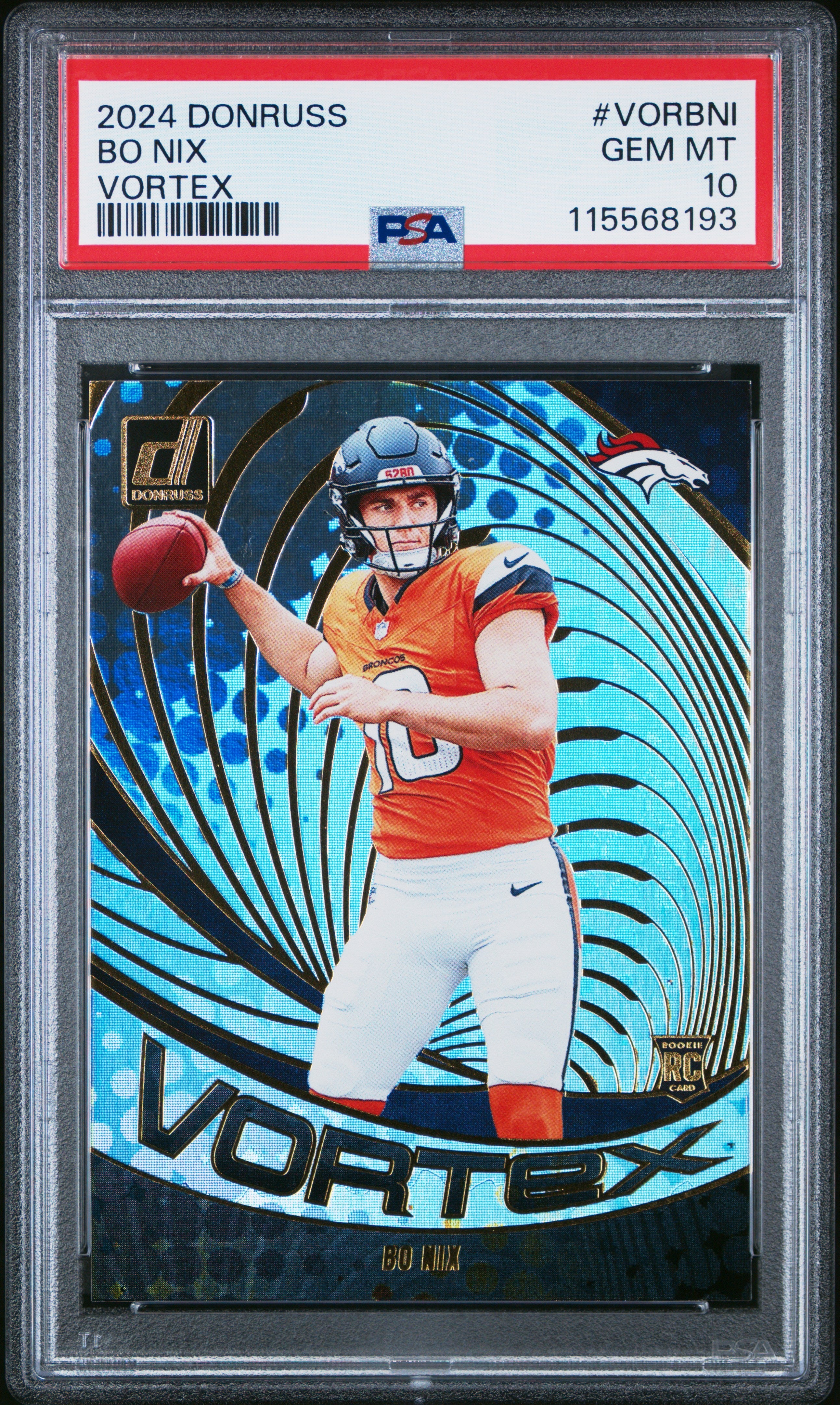 Graded 2024 Panini Donruss Bo Nix #VORBNI Vortex Rookie RC Football Card PSA 10 Gem Mint