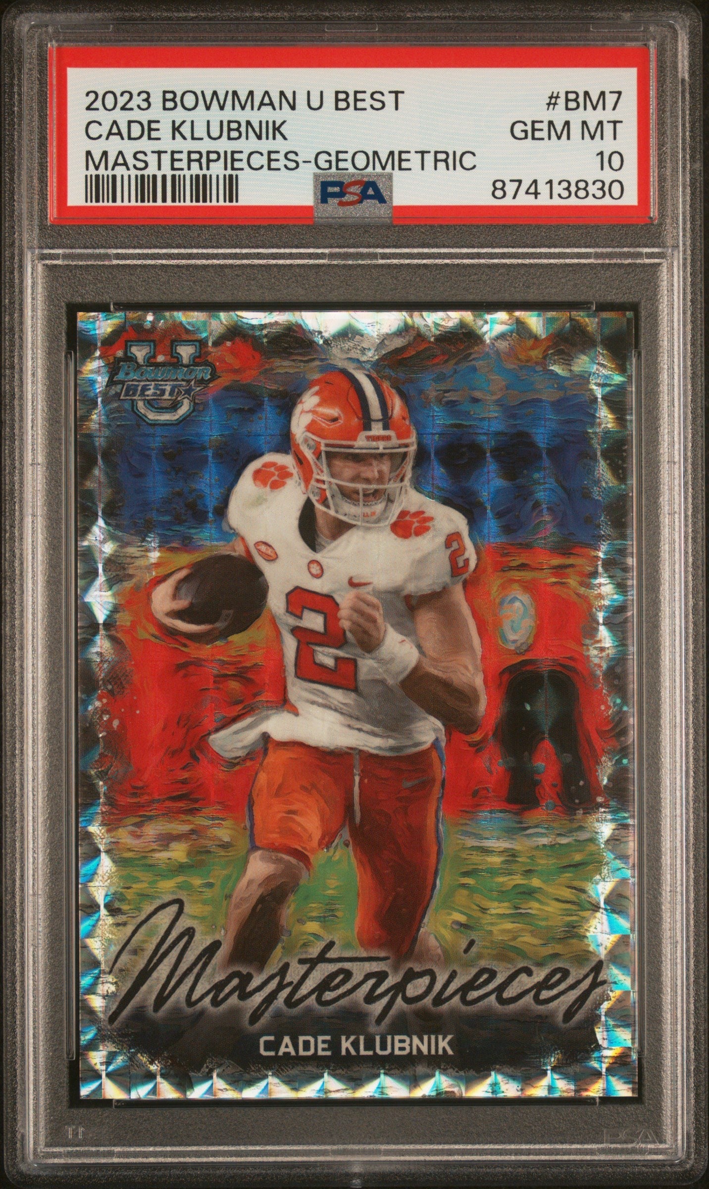 Graded 2023 Topps Bowman U Best Cade Klubnik #BM7 Masterpieces Geometric Rookie RC Football Card PSA 10 Gem Mint