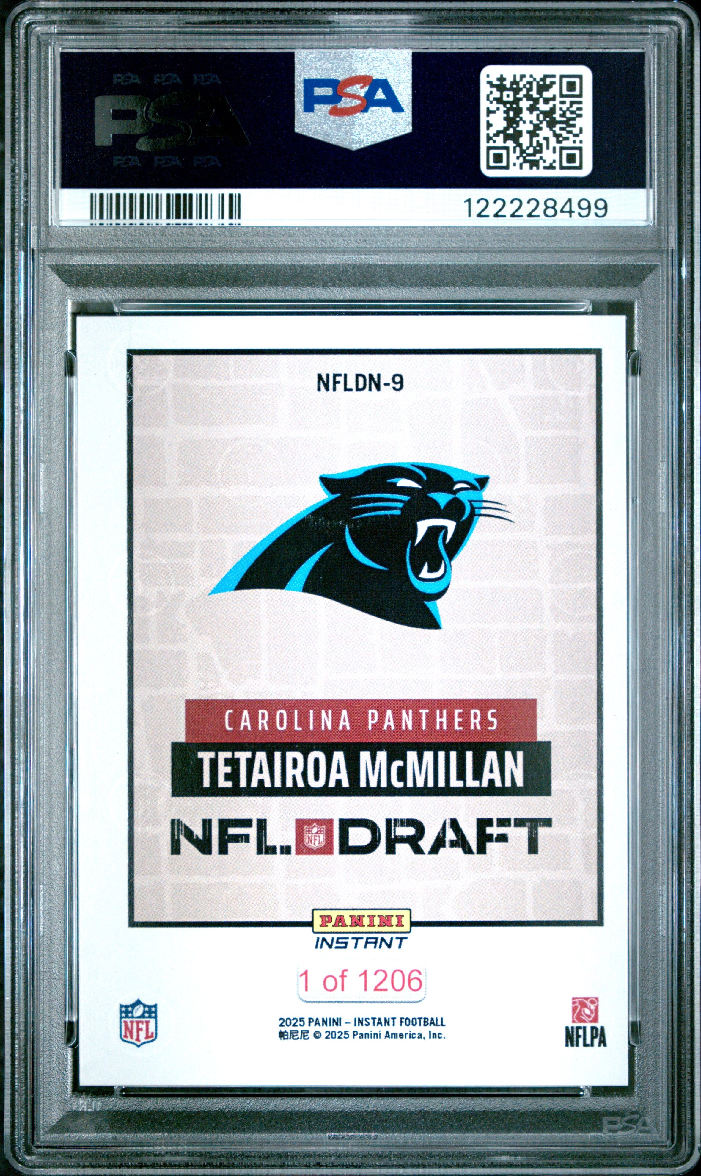 Graded 2025 Panini Instant Tetairoa McMillan #NFLDN9 NFL Draft Night Rookie RC Football Card PSA 10 Gem Mint