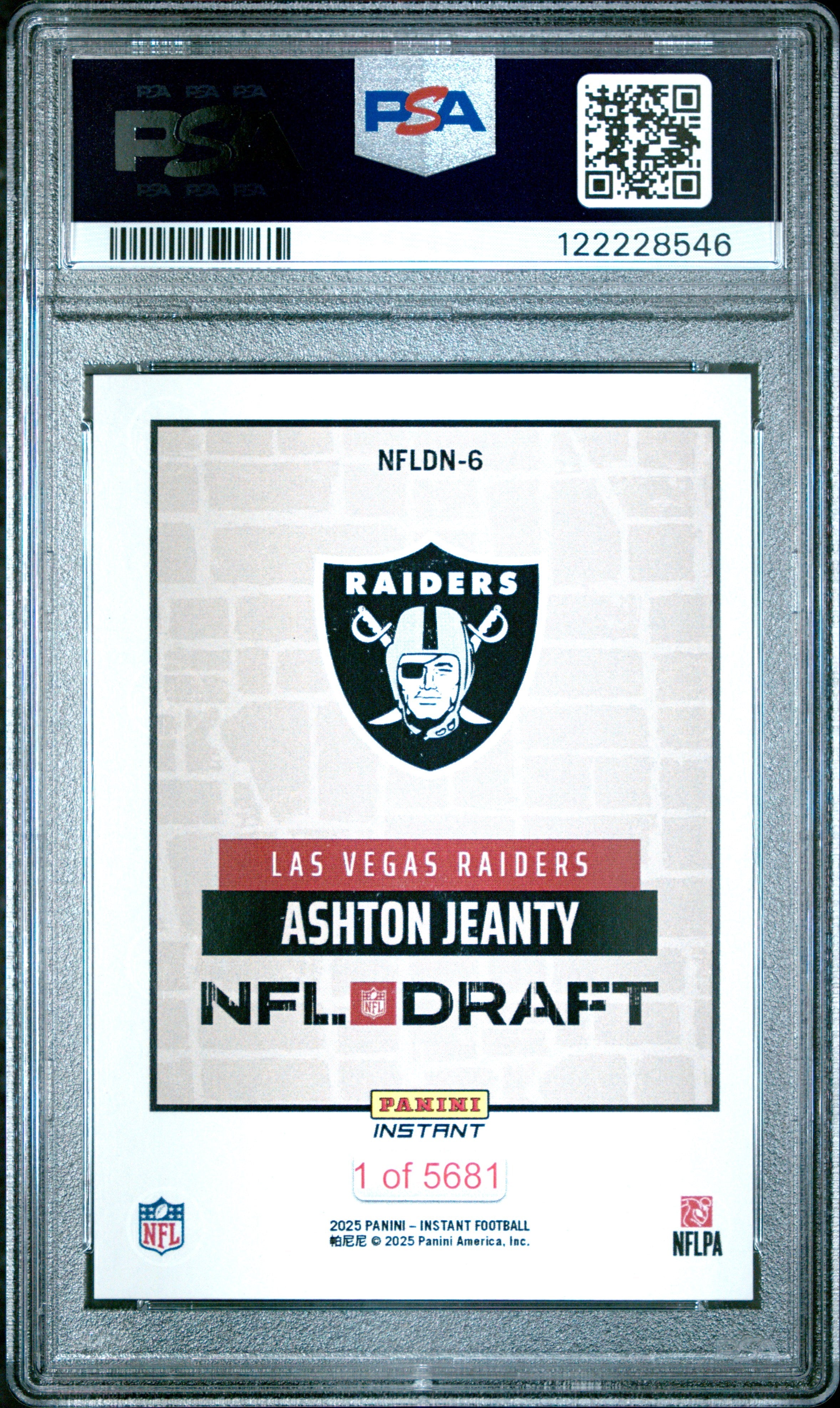 Graded 2025 Panini Instant Ashton Jeanty #NFLDN6 NFL Draft Night Rookie RC Football Card PSA 9 Mint
