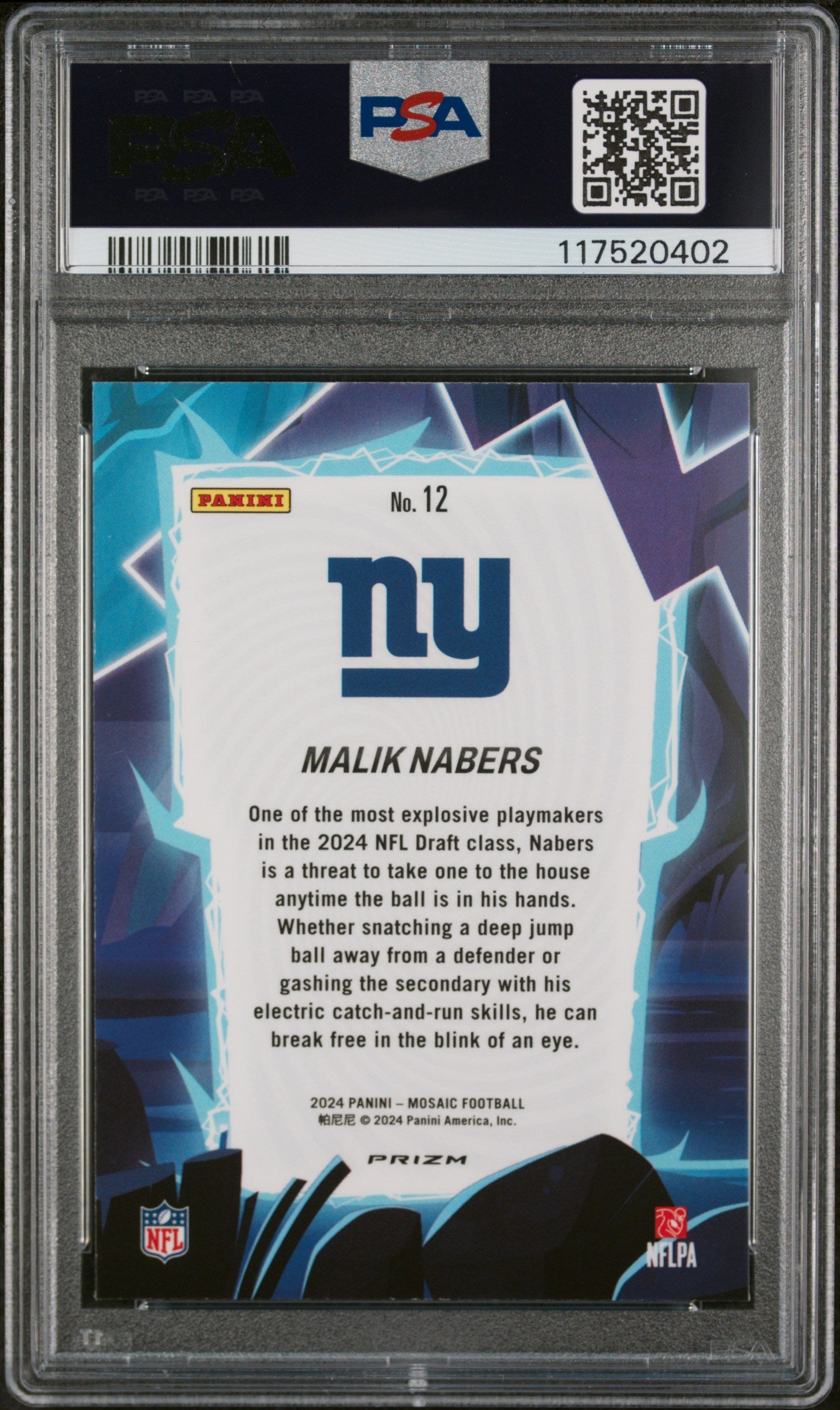 Graded 2024 Panini Mosaic Malik Nabers #12 Storm Silver Rookie RC Football Card PSA 10 Gem Mint