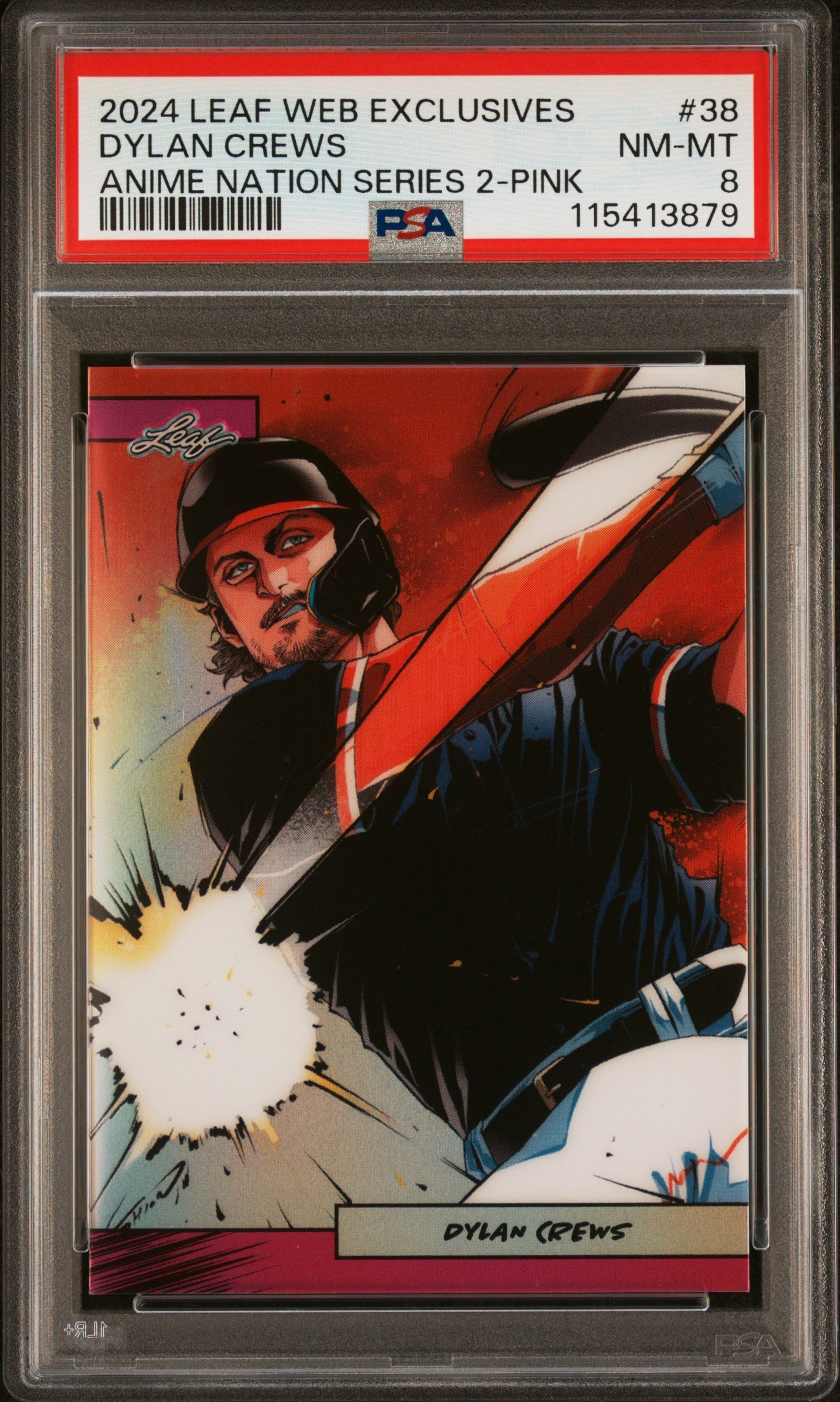 Graded 2024 Leaf Web Exclusives Dylan Crews #38 Anime Nation Series 2 Pink /10 Baseball Card PSA 8 Near Mint