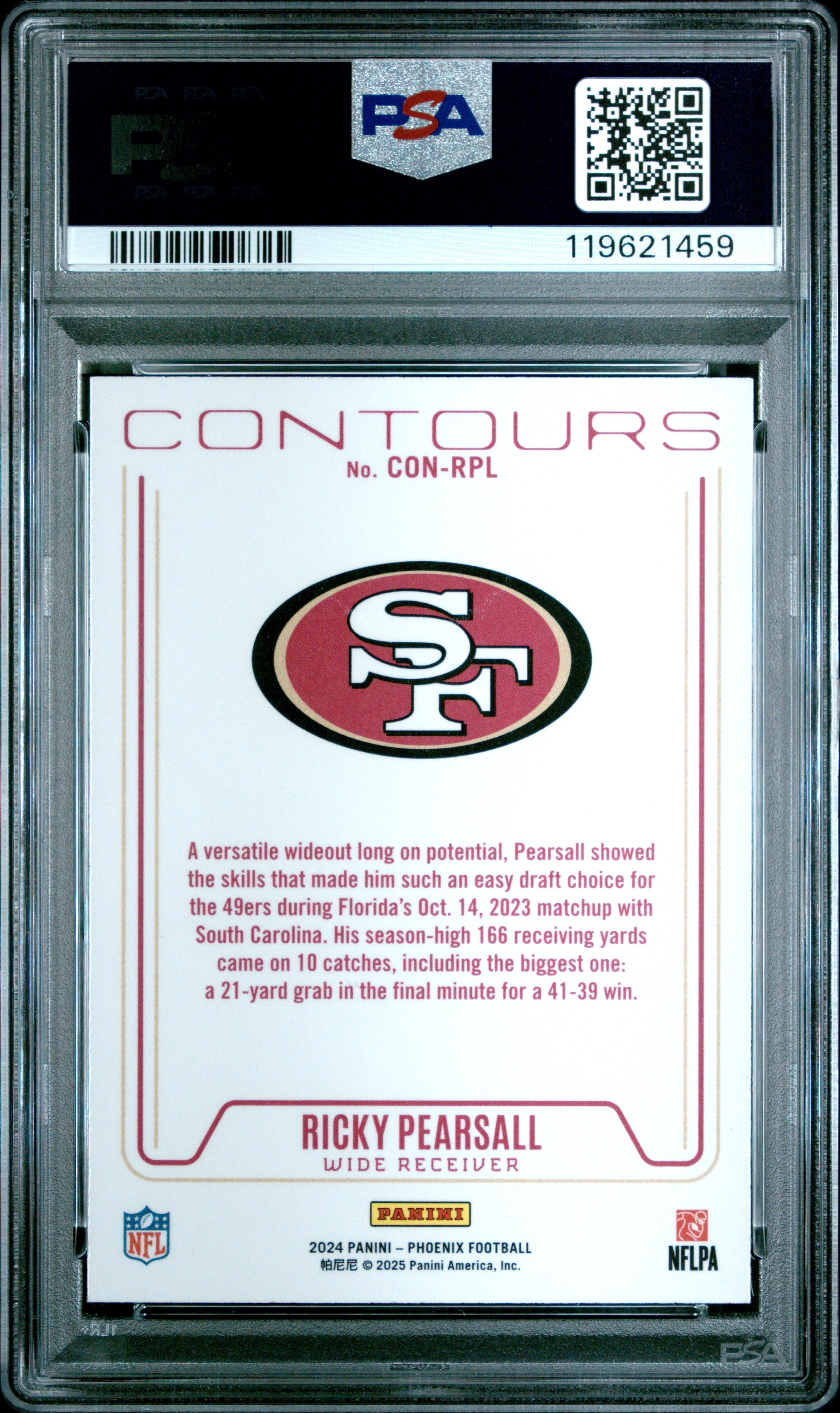 Graded 2024 Panini Phoenix Ricky Pearsall #CONRPL Contours Hyper Rookie RC Football Card PSA 10 Gem Mint