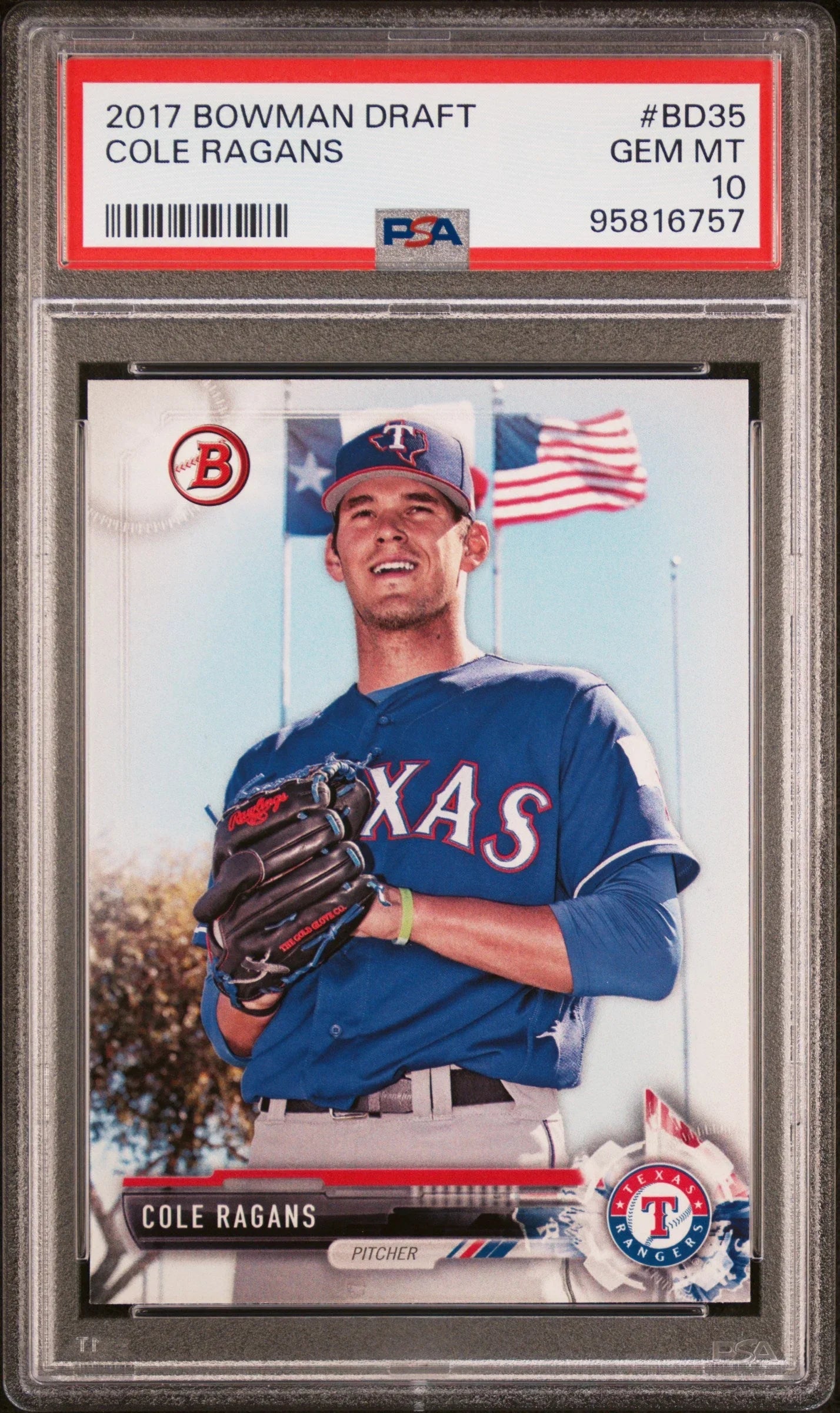 Graded 2017 Topps Bowman Draft Cole Ragans #BD35 Rookie RC Baseball Card PSA 10 Gem Mint