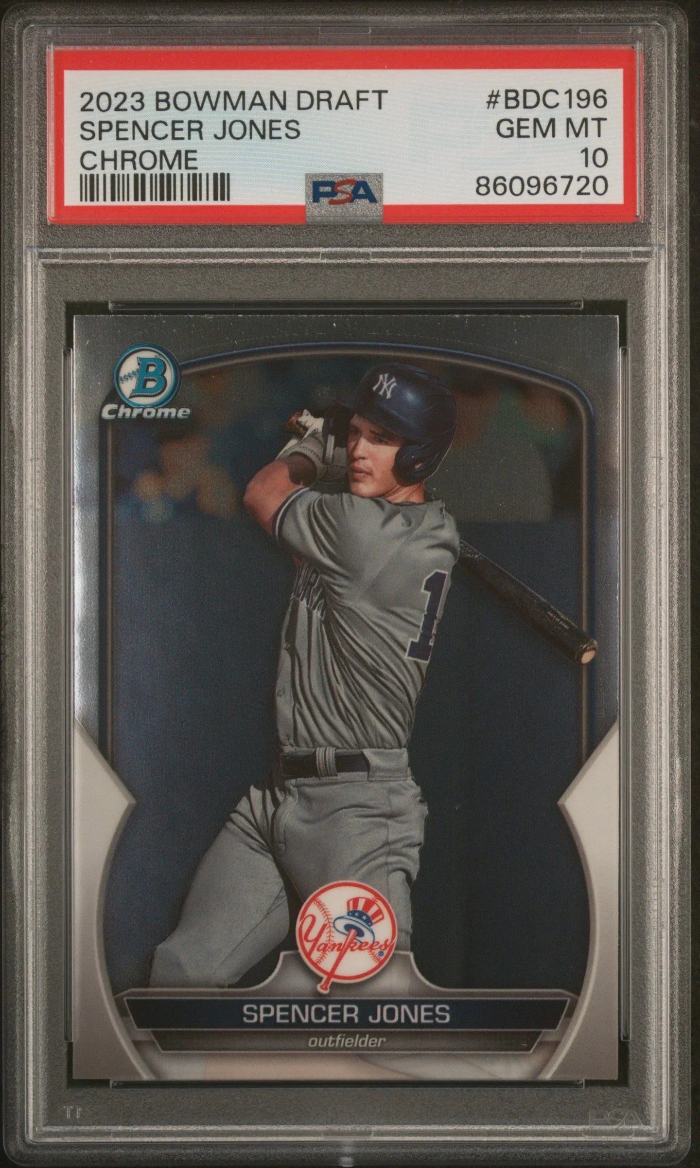 Graded 2023 Topps Bowman Draft Spencer Jones #BDC196 Chrome Rookie RC Baseball Card PSA 10 Gem Mint