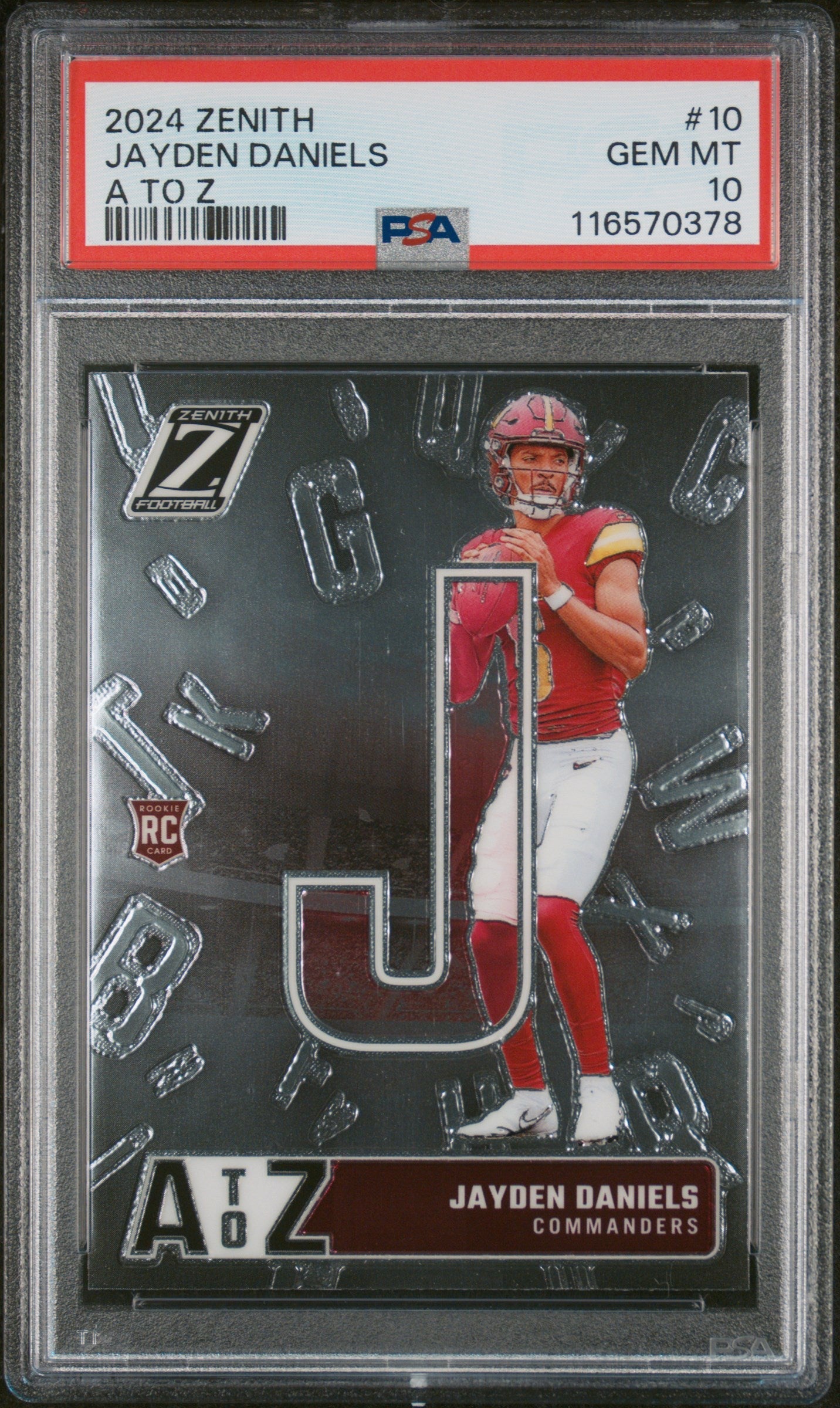 Graded 2024 Panini Zenith Jayden Daniels #10 A to Z Rookie RC Football Card PSA 10 Gem Mint