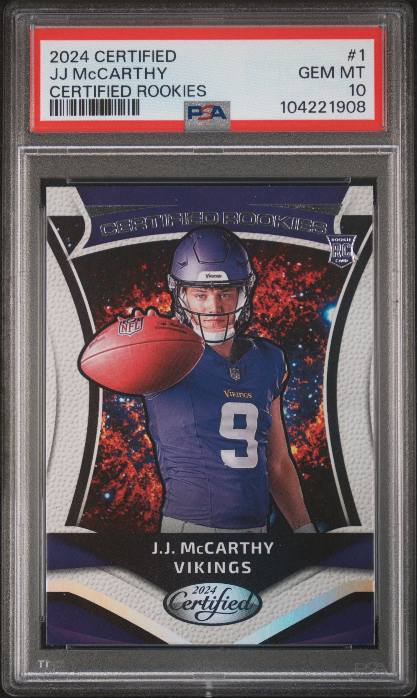 Graded 2024 Panini Certified JJ McCarthy #1 Certified Rookies Rookie RC Football Card PSA 10 Gem Mint