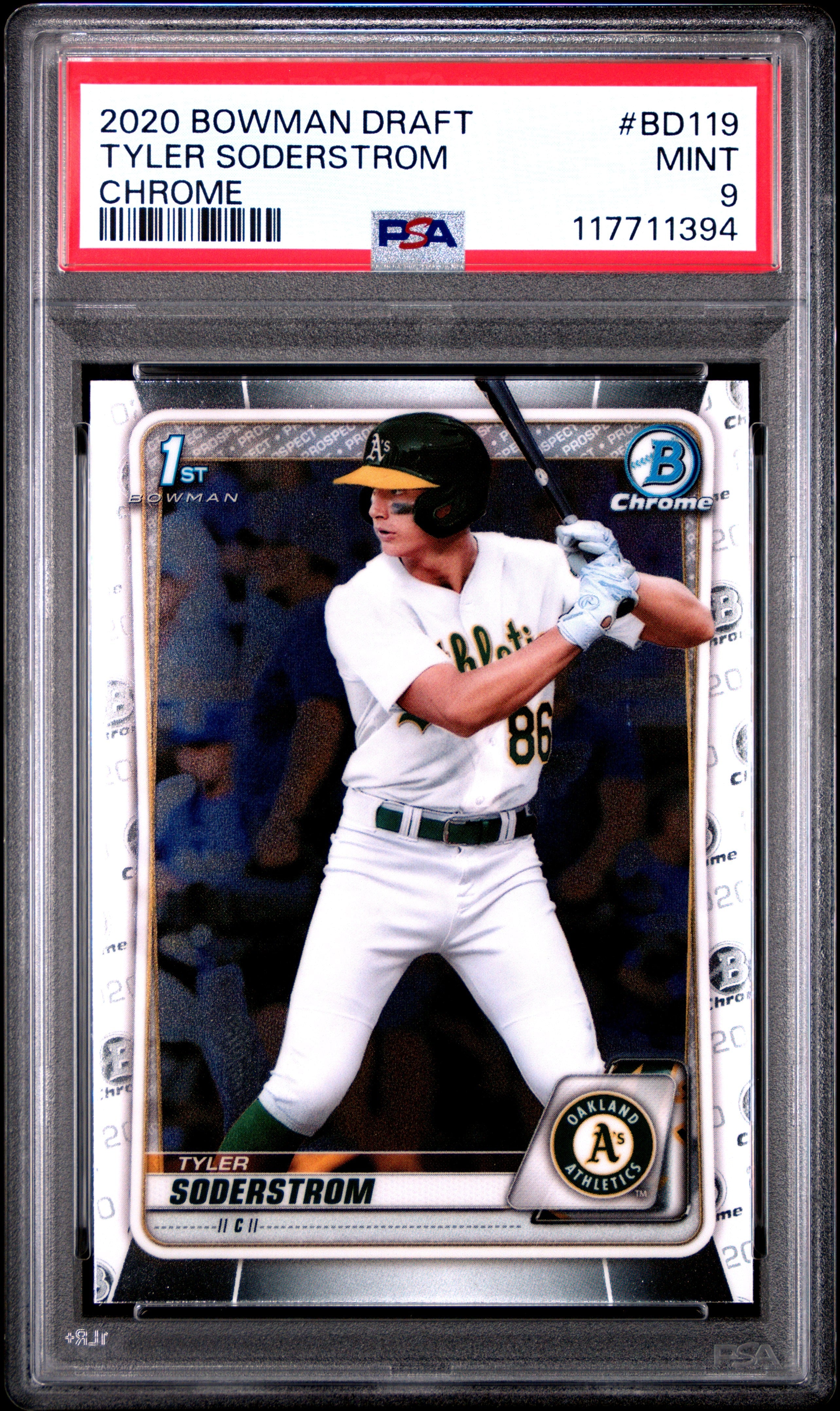 Graded 2020 Topps Bowman Draft Tyler Soderstrom #BD119 Chrome Rookie RC Baseball Card PSA 9 Mint