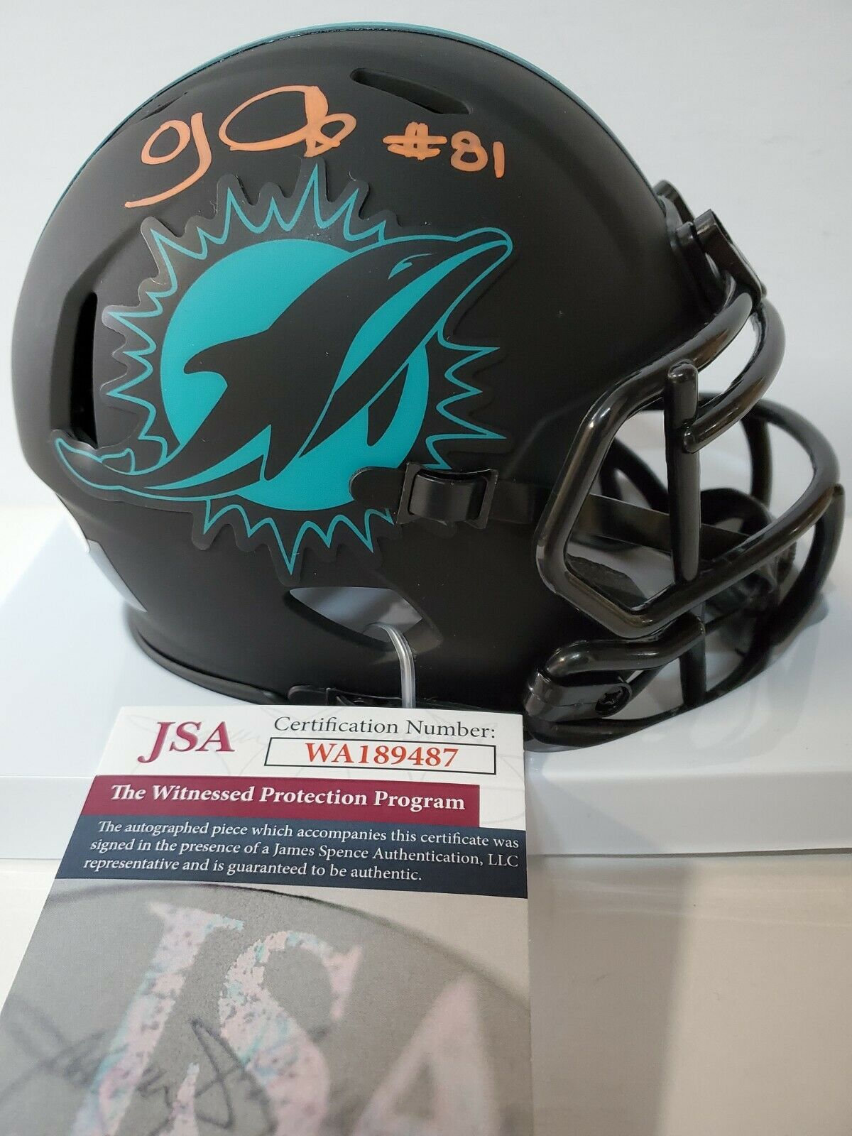 Oj Mcduffie Autographed Signed Miami Dolphins Speed Eclipse Mini Helmet Jsa Coa