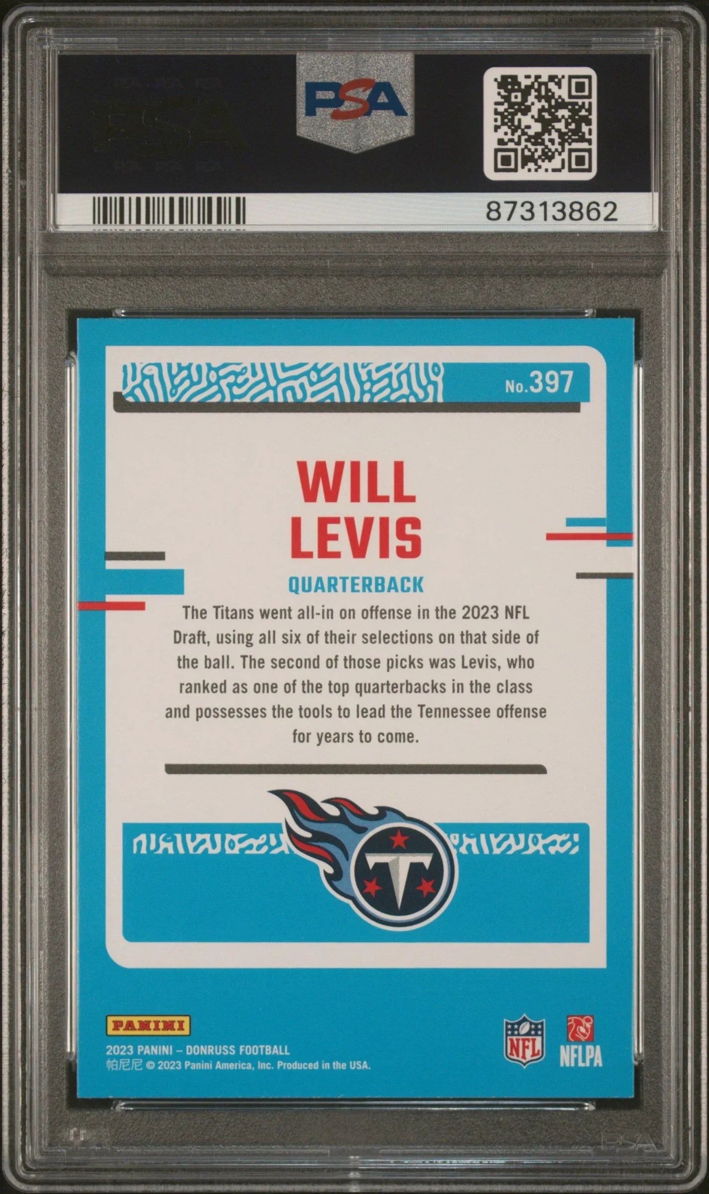 Graded 2023 Panini Donruss Will Levis #397 Rookie RC Football Card PSA 10 Gem Mint