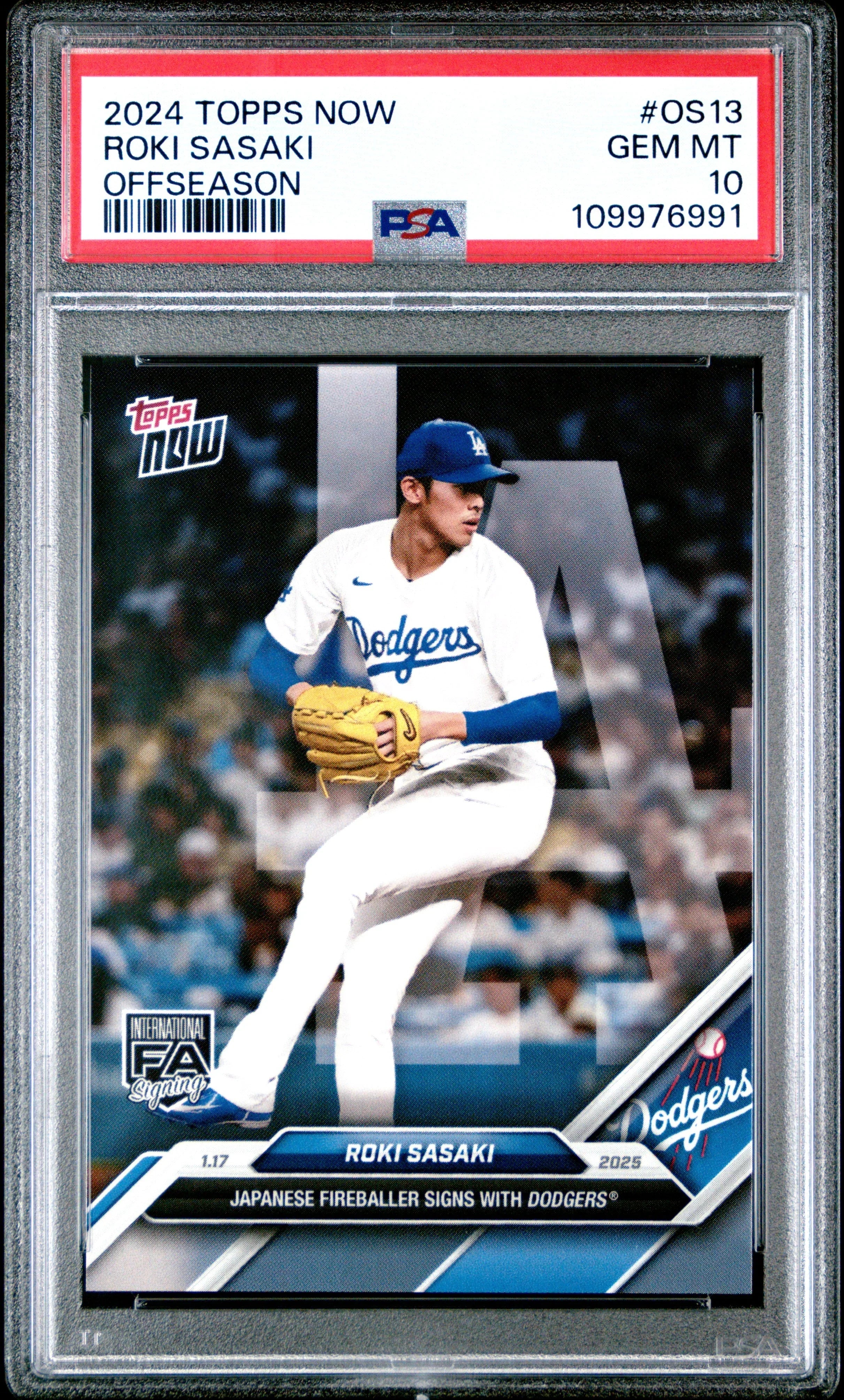 Graded 2024 Topps Now Roki Sasaki #OS13 Offseason Rookie RC Baseball Card PSA 10 Gem Mint