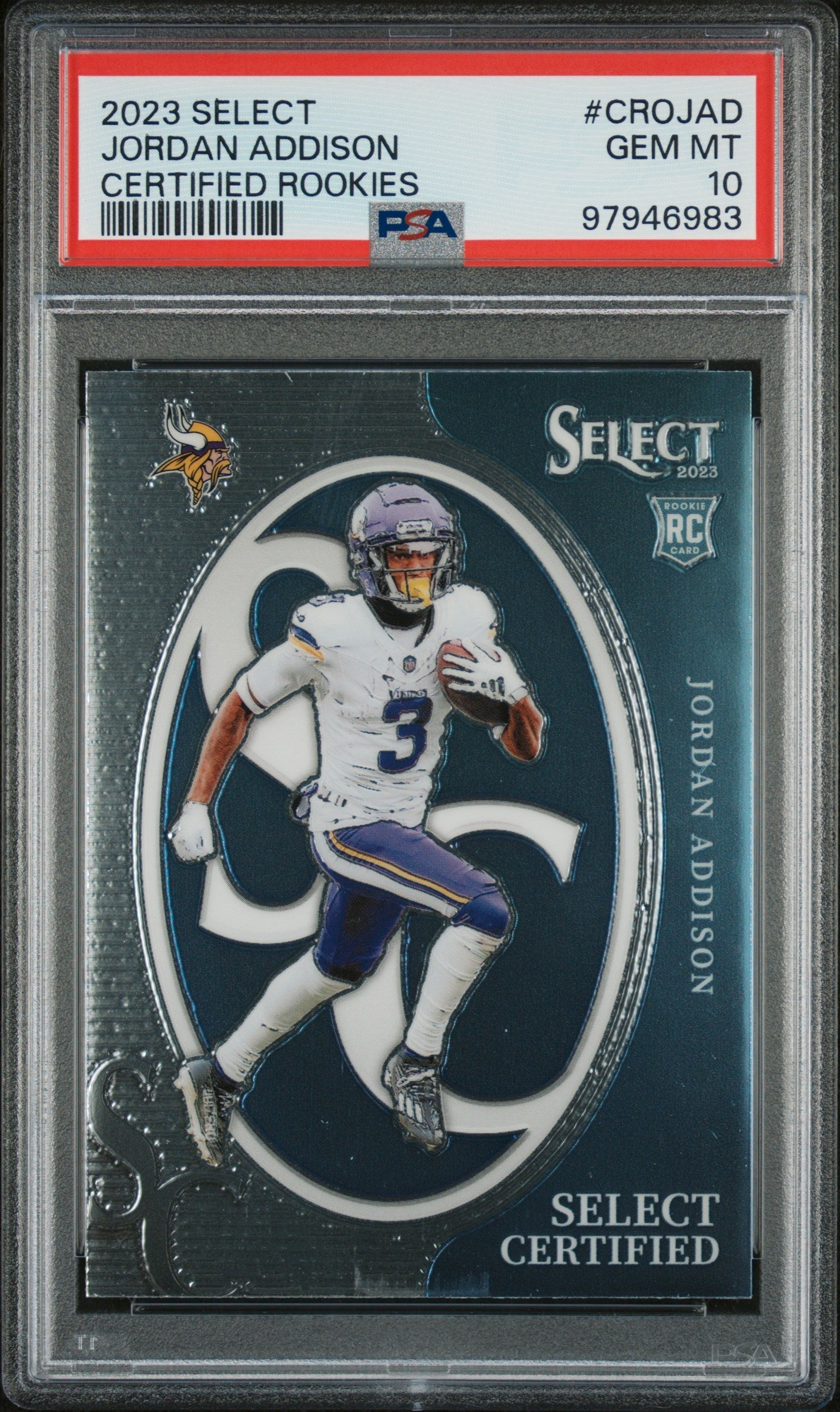 Graded 2023 Panini Select Jordan Addison #CROJAD Certified Rookies Rookie RC Football Card PSA 10 Gem Mint