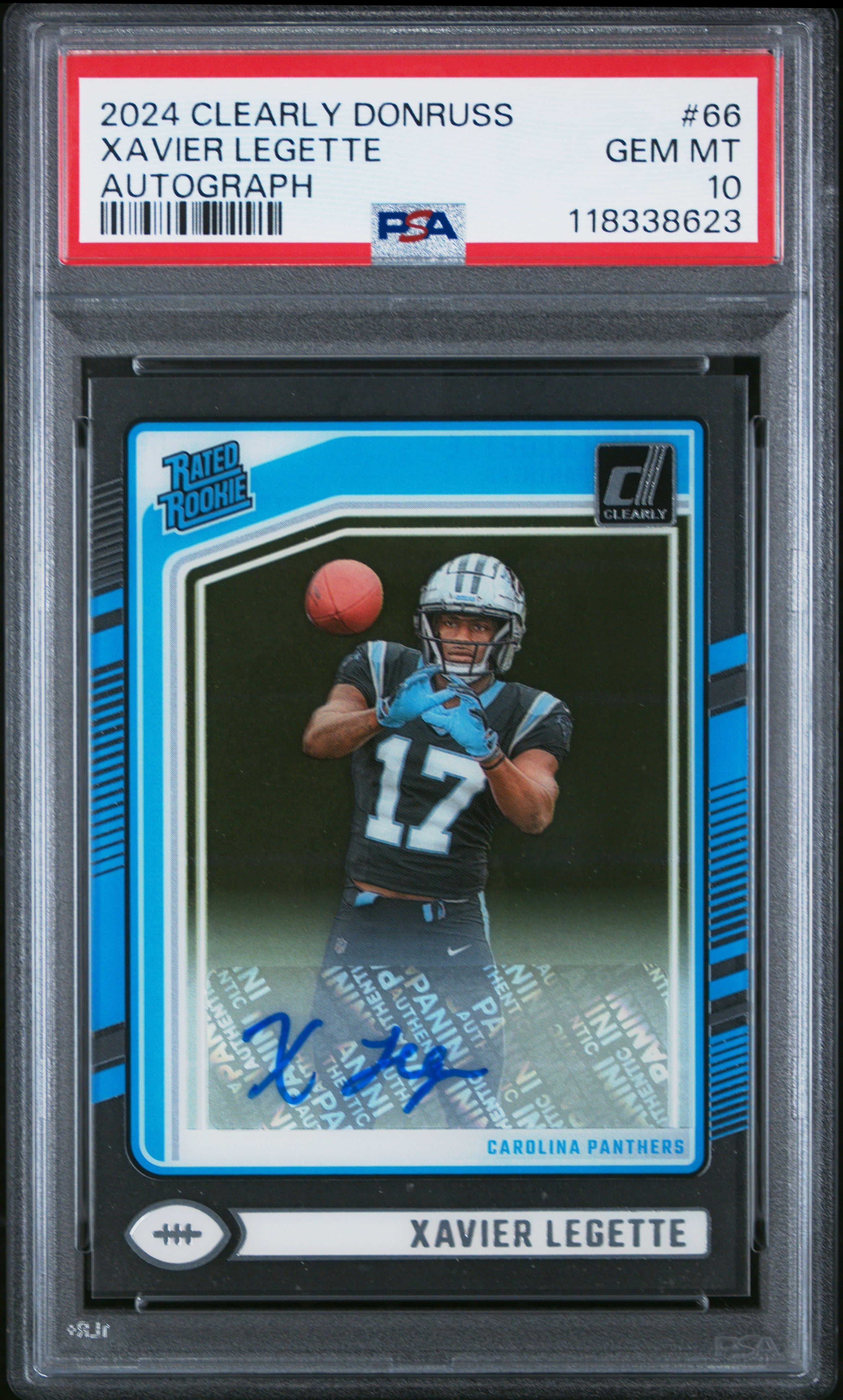 Graded 2024 Panini Clearly Donruss Xavier Legette #66 Autograph  Rookie RC Football Card PSA 10 Gem Mint