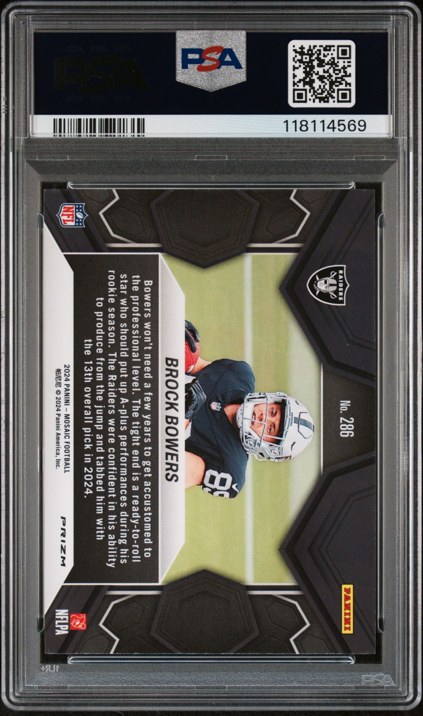 Graded 2024 Panini Mosaic Brock Bowers #286 Reactive Blue Rookie RC Football Card PSA 10 Gem Mint