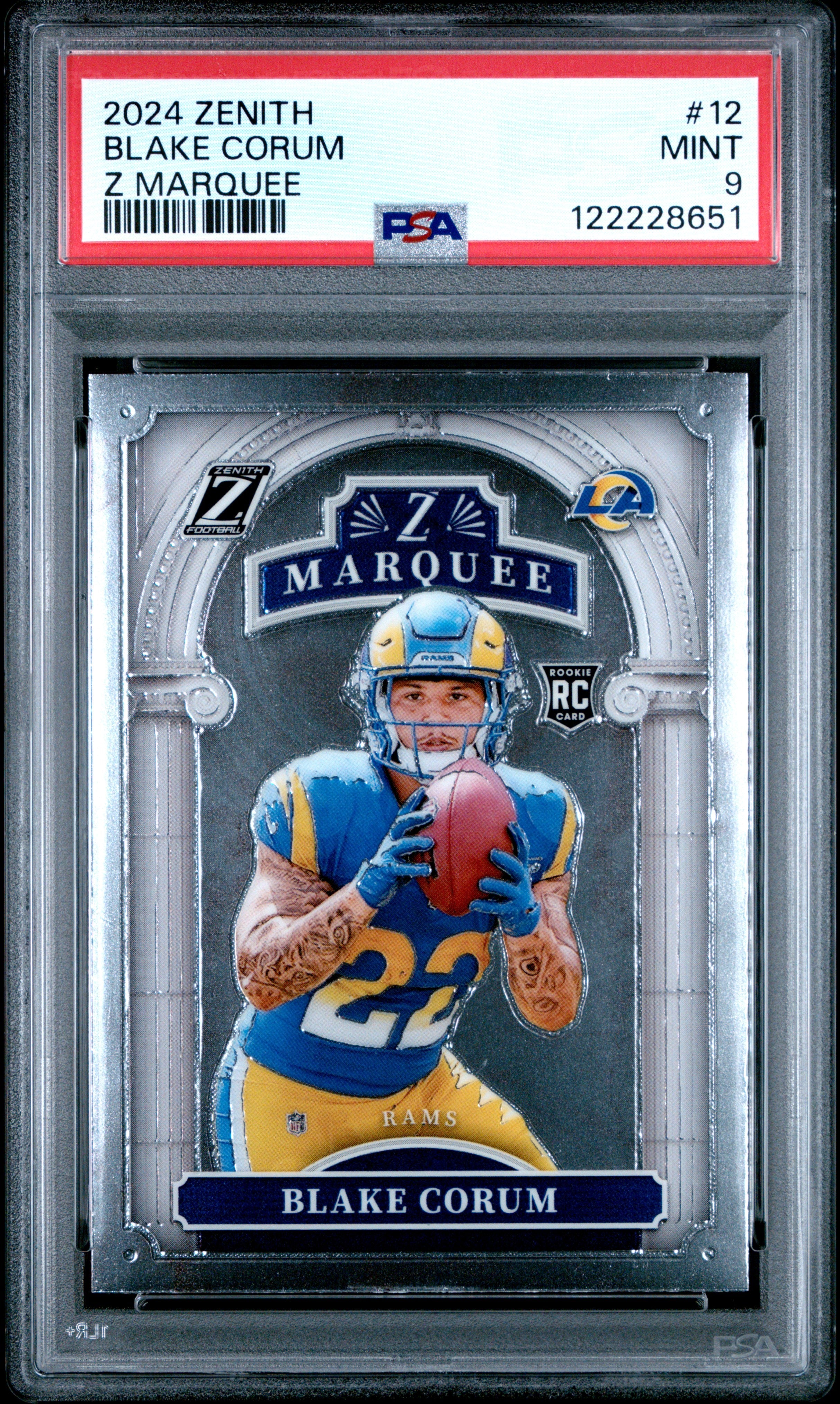 Graded 2024 Panini Zenith Blake Corum #12 Z Marquee Rookie RC Football Card PSA 9 Mint