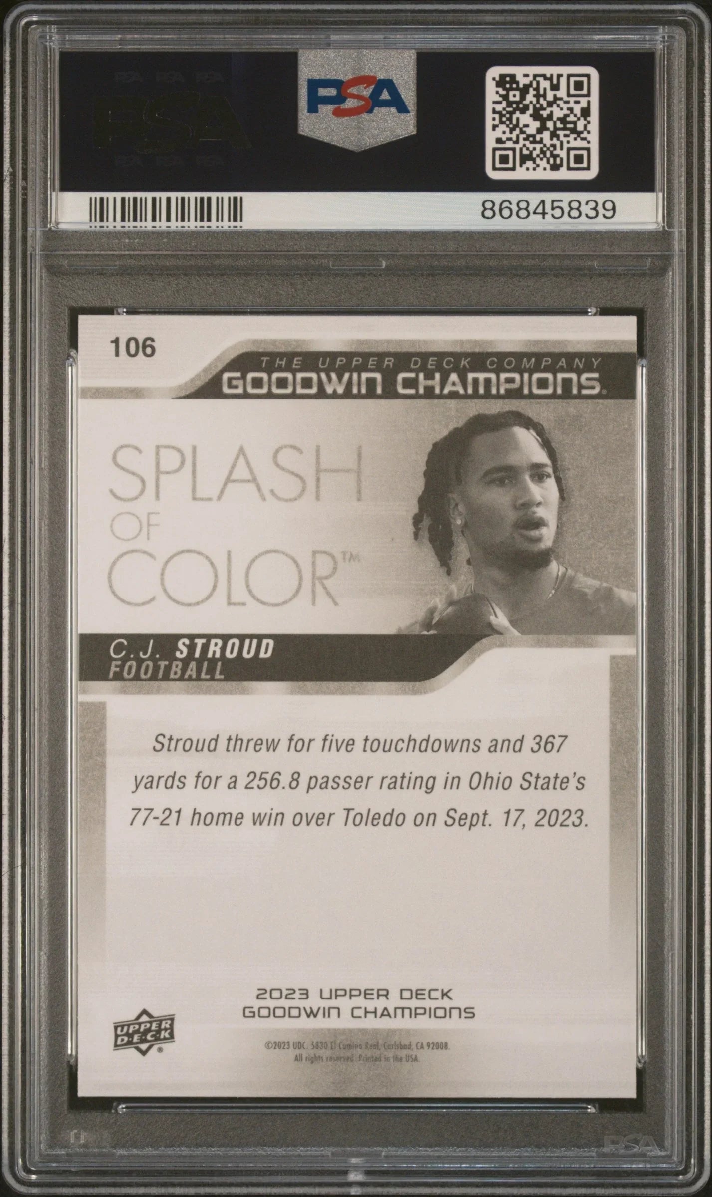 Graded 2023 Upper Deck Goodwin Champions CJ Stroud #106 Rookie RC Football Card PSA 10 Gem Mint