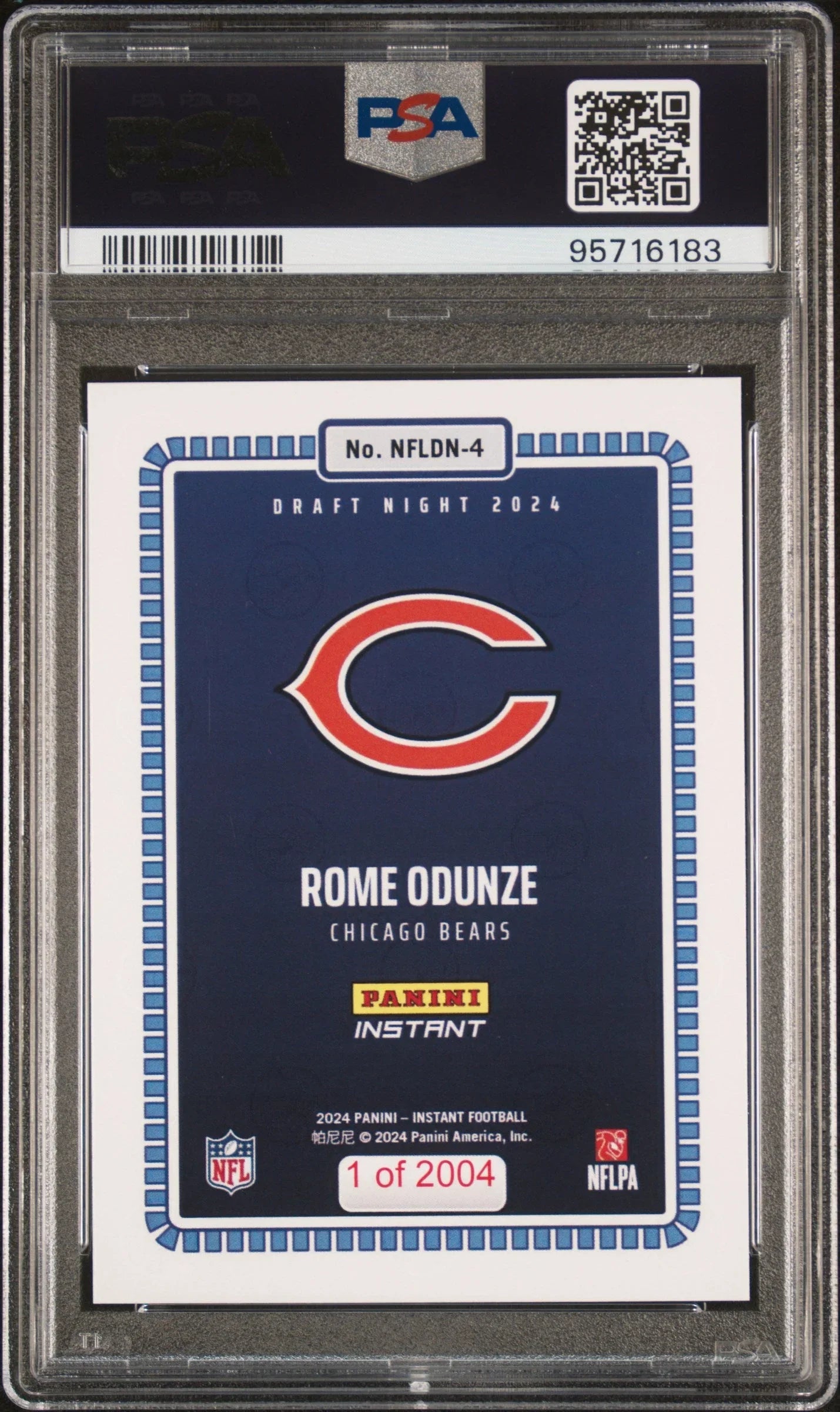 Graded 2024 Panini Instant NFL Rome Odunze #4 Draft Night Rookie RC Football Card PSA 10 Gem Mint