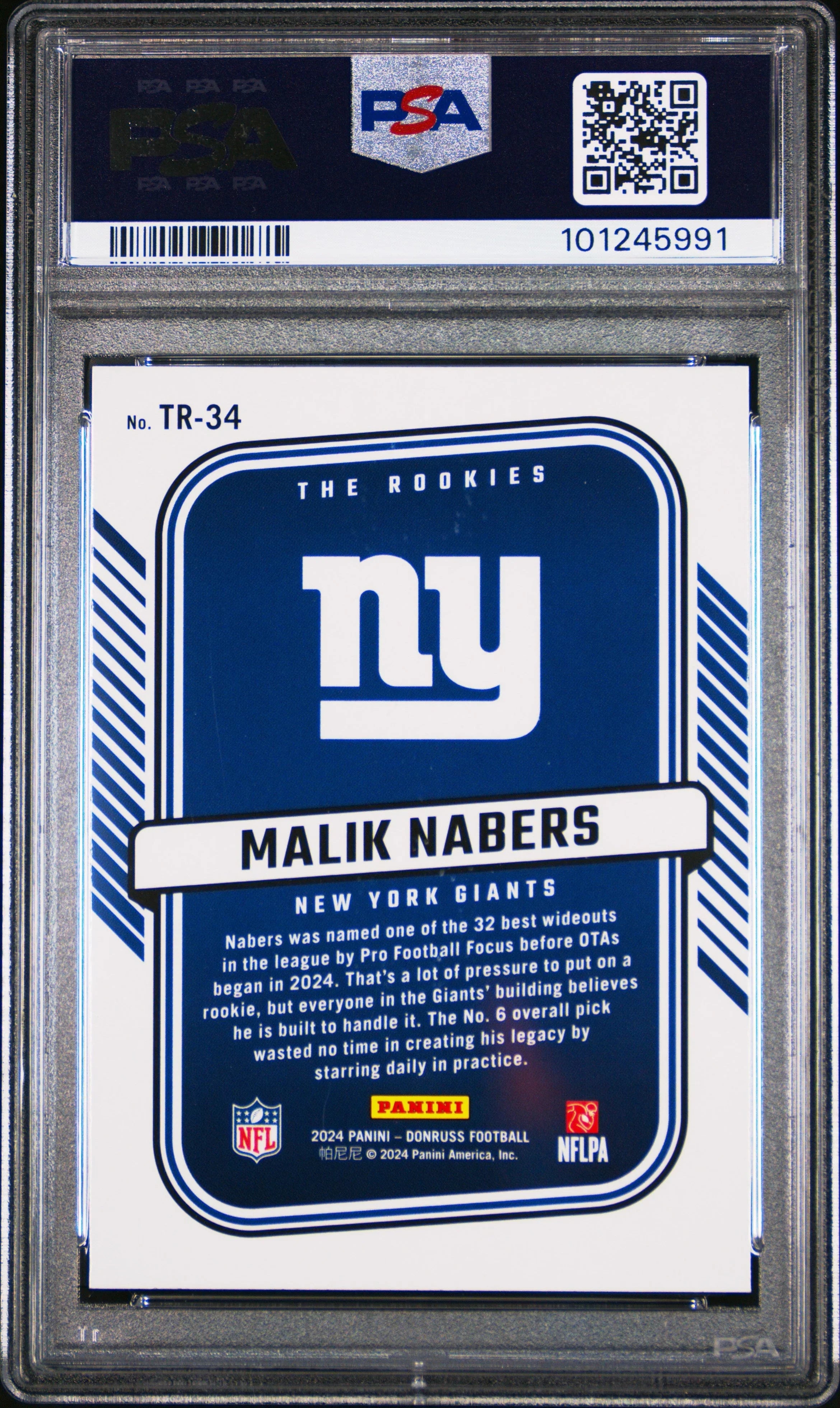 Graded 2024 Panini Donruss Malik Nabers #TR34 The Rookies Rookie RC Football Card PSA 10 Gem Mint