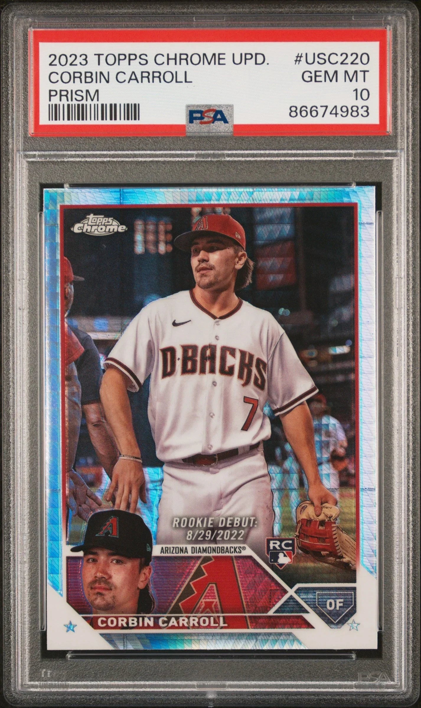 Graded 2023 Topps Chrome Update Corbin Carroll #USC220 Prism Rookie RC Baseball Card PSA 10 Gem Mint