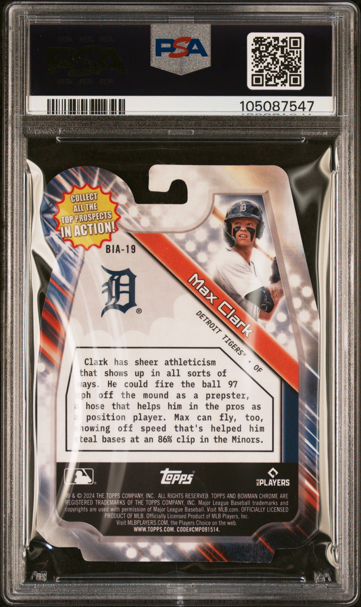 Graded 2024 Topps Bowman Draft Max Clark #BIA19 In Action Rookie RC Baseball Card PSA 10 Gem Mint