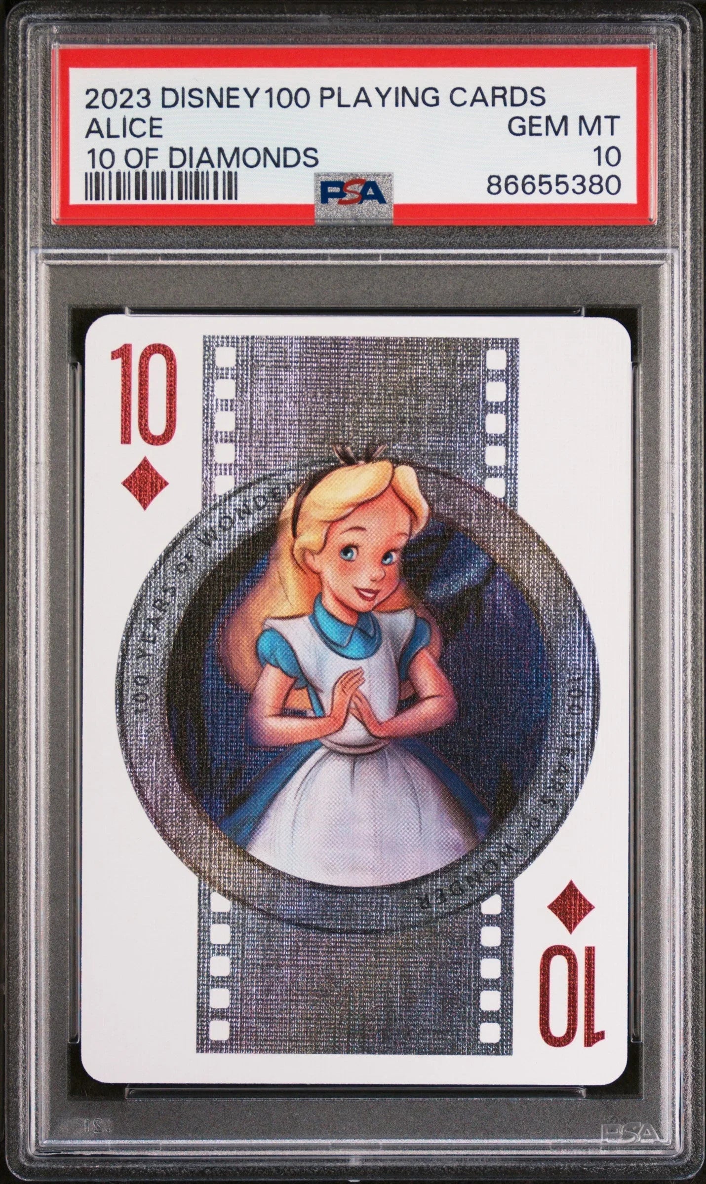 2023 DISNEY 100 PLAYING CARDS ALICE 10 OF DIAMONDS PSA 10
