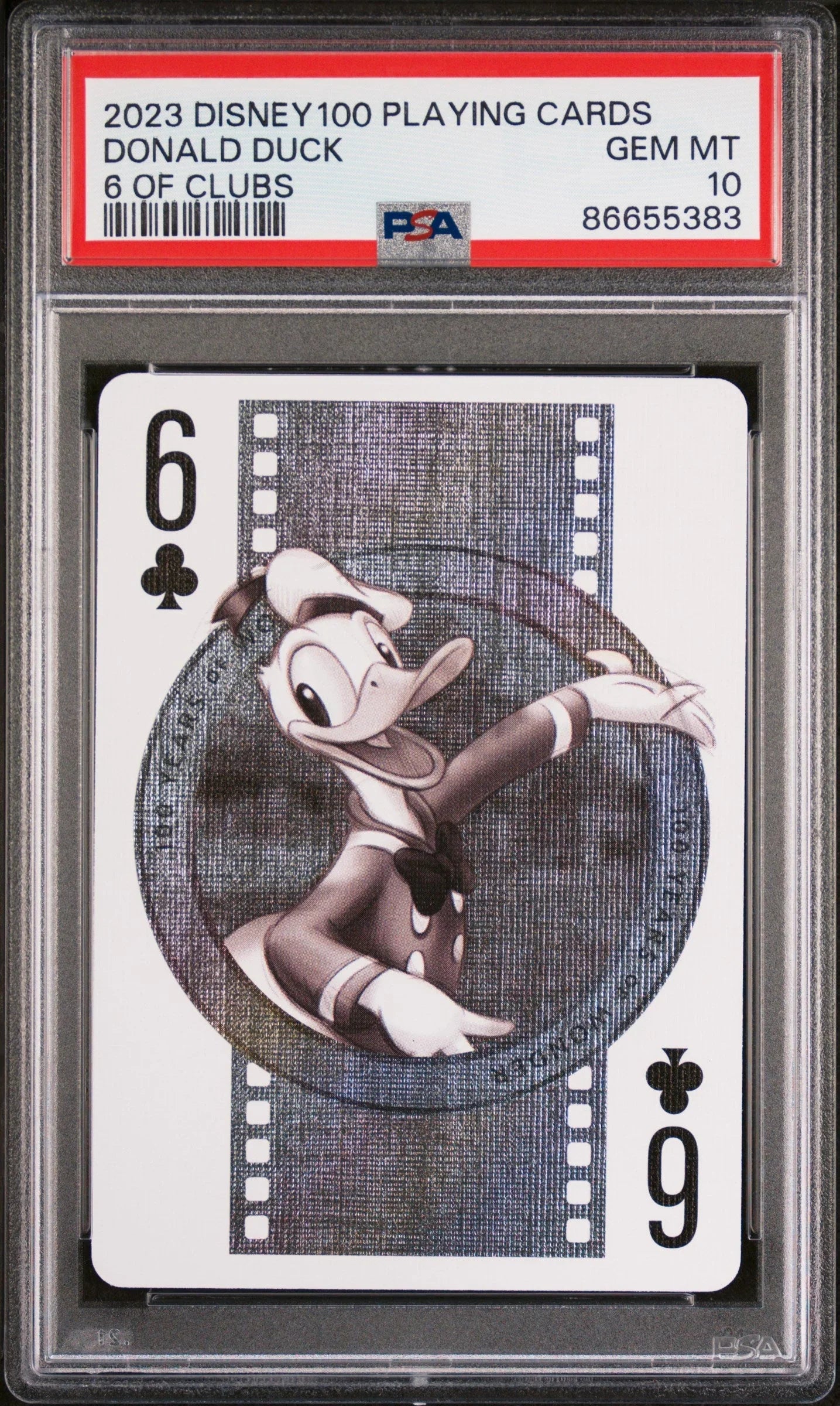 2023 DISNEY 100 PLAYING CARDS DONALD DUCK 6 OF CLUBS PSA 10