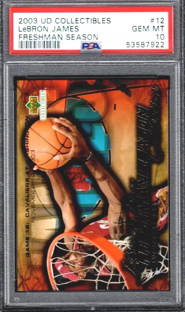 Graded 2003 Upper Deck Collectibles LeBron James #12 Freshman Season Rookie RC Basketball Card PSA 10 Gem Mint