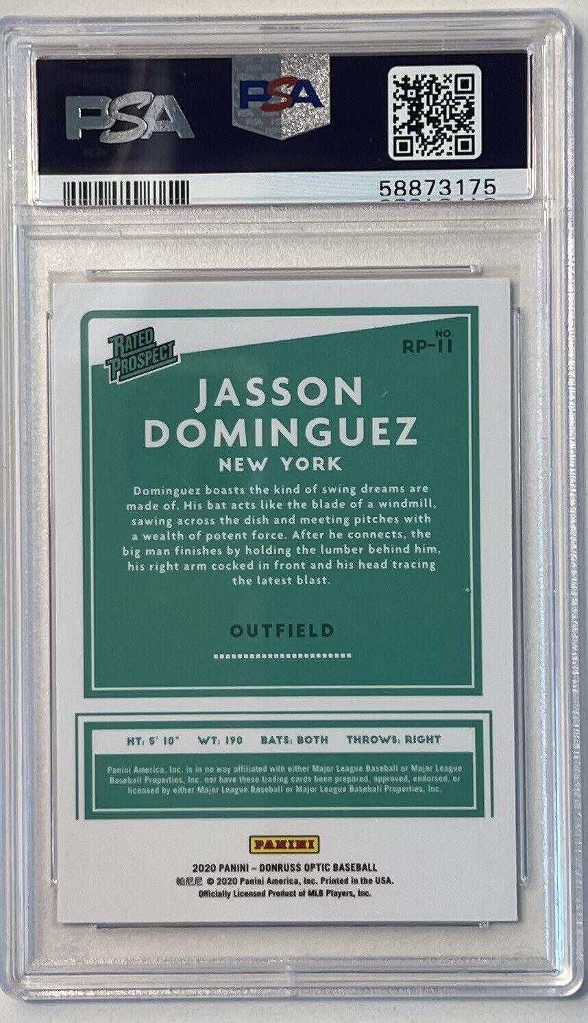 Graded 2020 Panini Donruss Optic Jasson Dominguez #RP11 Rated Prospects Rookie RC Baseball Card PSA 10 Gem Mint