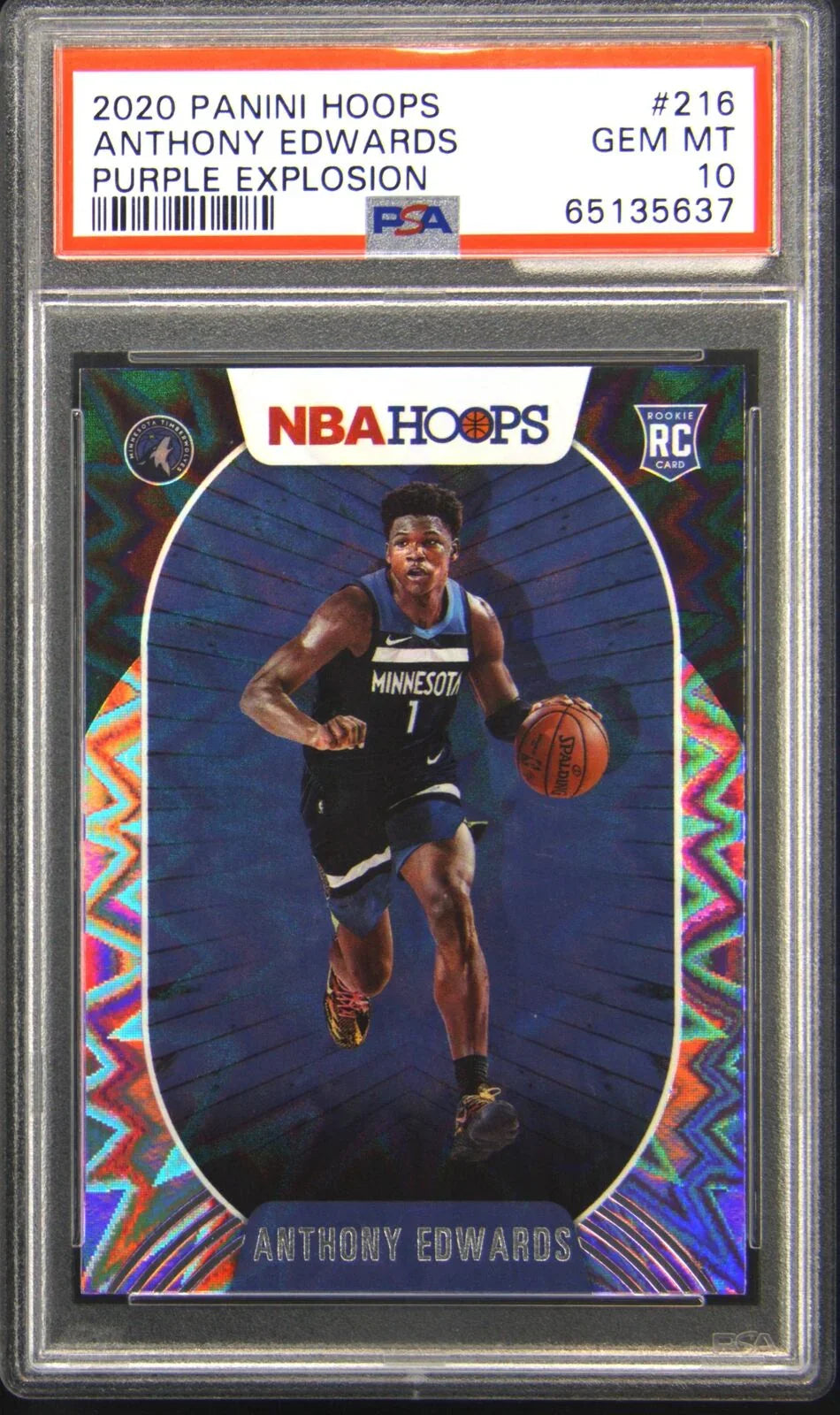 Graded 2020-21 Panini Hoops Anthony Edwards #216 Purple Explosion Rookie RC Basketball Card PSA 10 Gem Mint