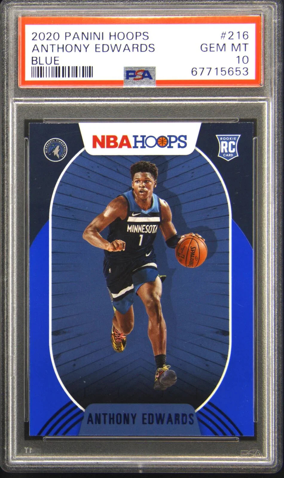 Graded 2020-21 Panini Hoops Anthony Edwards #216 Blue Rookie RC Basketball Card PSA 10 Gem Mint