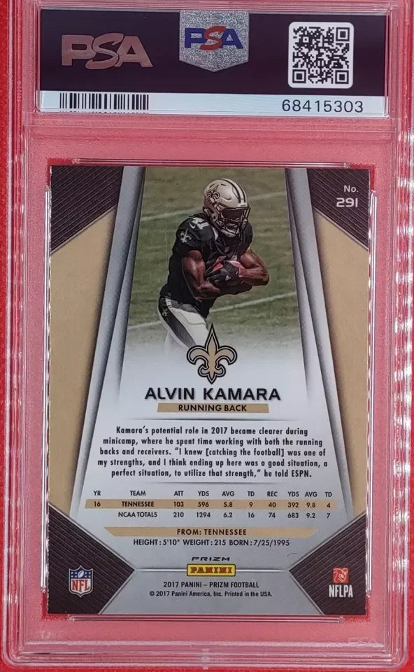 Graded 2017 Panini Prizm Alvin Kamara #291 Prizm Rookie RC Football Card PSA 10 Gem Mint