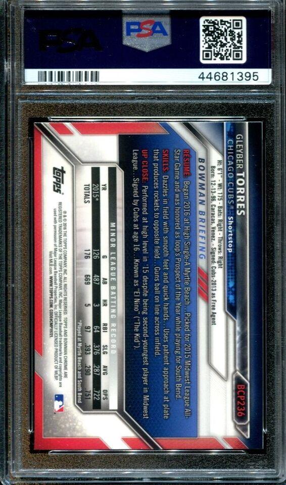 Graded 2016 Topps Bowmans Best Gleyber Torres #BCP236 Prospect Rookie RC Baseball Card PSA 10 Gem Mint