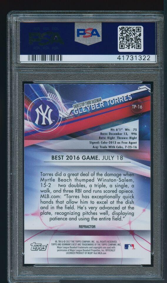 Graded 2017 Topps Bowmans Best Gleyber Torres #TP16 Top Prospects Refractor Rookie RC Baseball Card PSA 10 Gem Mint