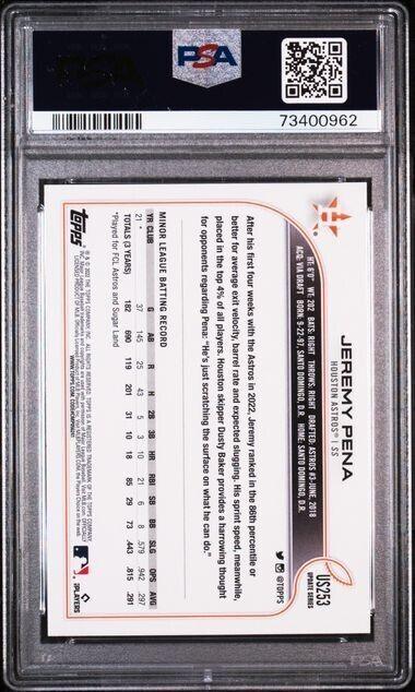 Graded 2022 Topps Update Jeremy Pena #US253 Rookie RC Baseball Card PSA 10 Gem Mint